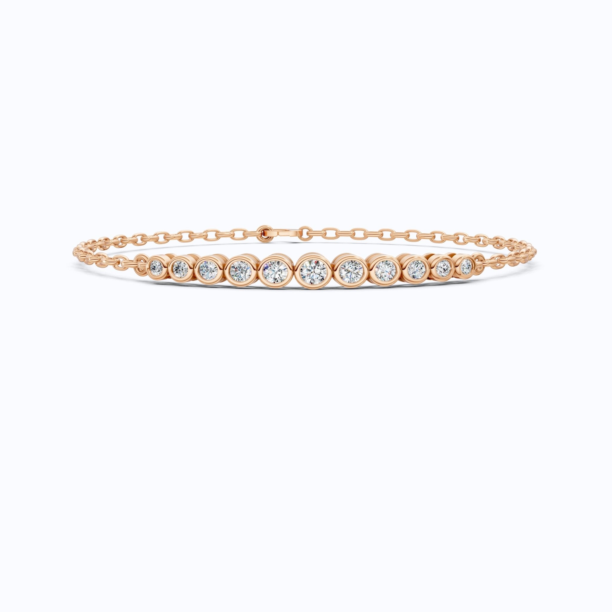 Graduated Round Bezel Set Diamond Chain Bracelet in Lab Grown Diamond - 14k Solid Gold, Everyday Luxury Jewelry, Handmade Jewelry - Shoora Designs
