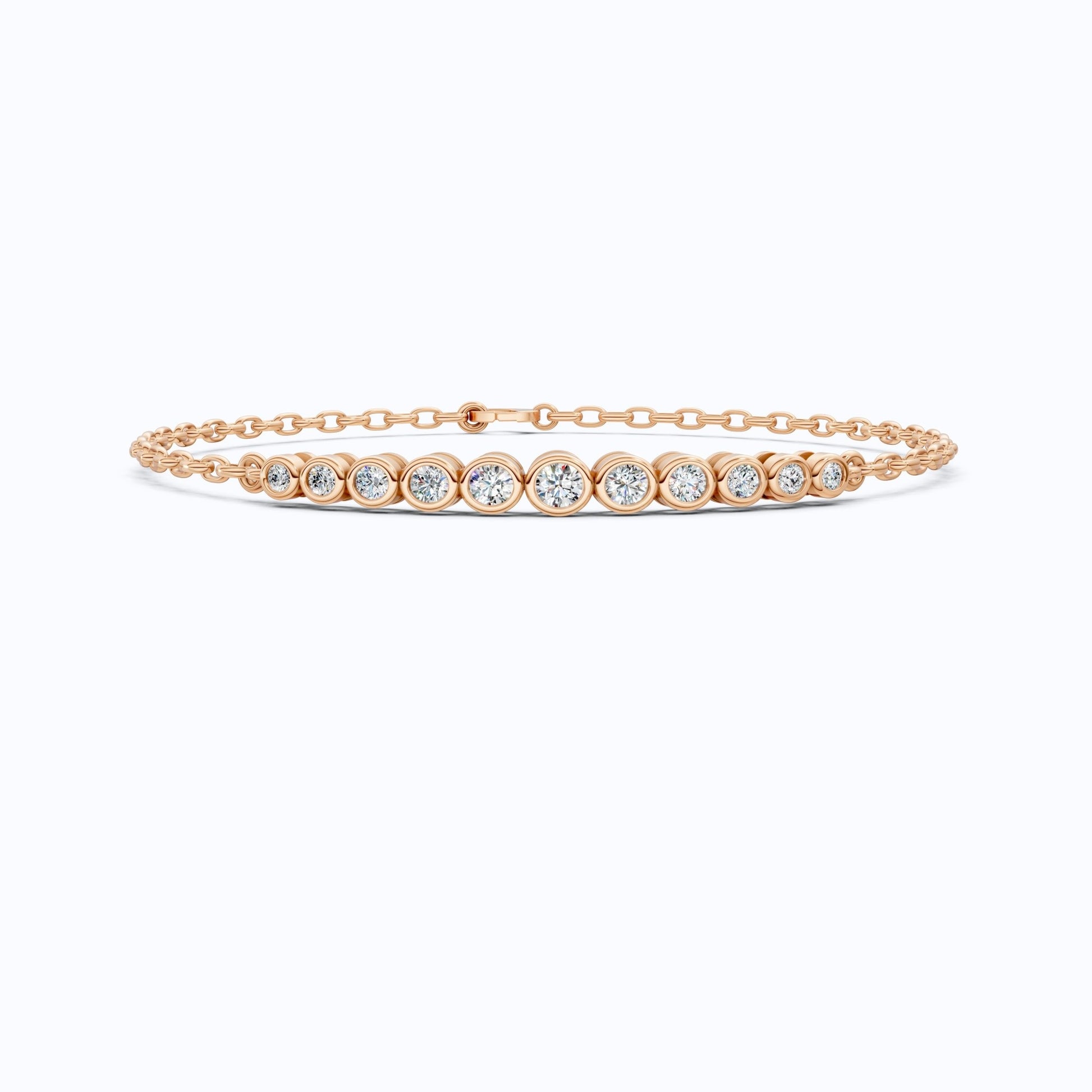 Graduated Round Bezel Set Diamond Chain Bracelet in Lab Grown Diamond - 14k Solid Gold, Everyday Luxury Jewelry, Handmade Jewelry - Shoora Designs
