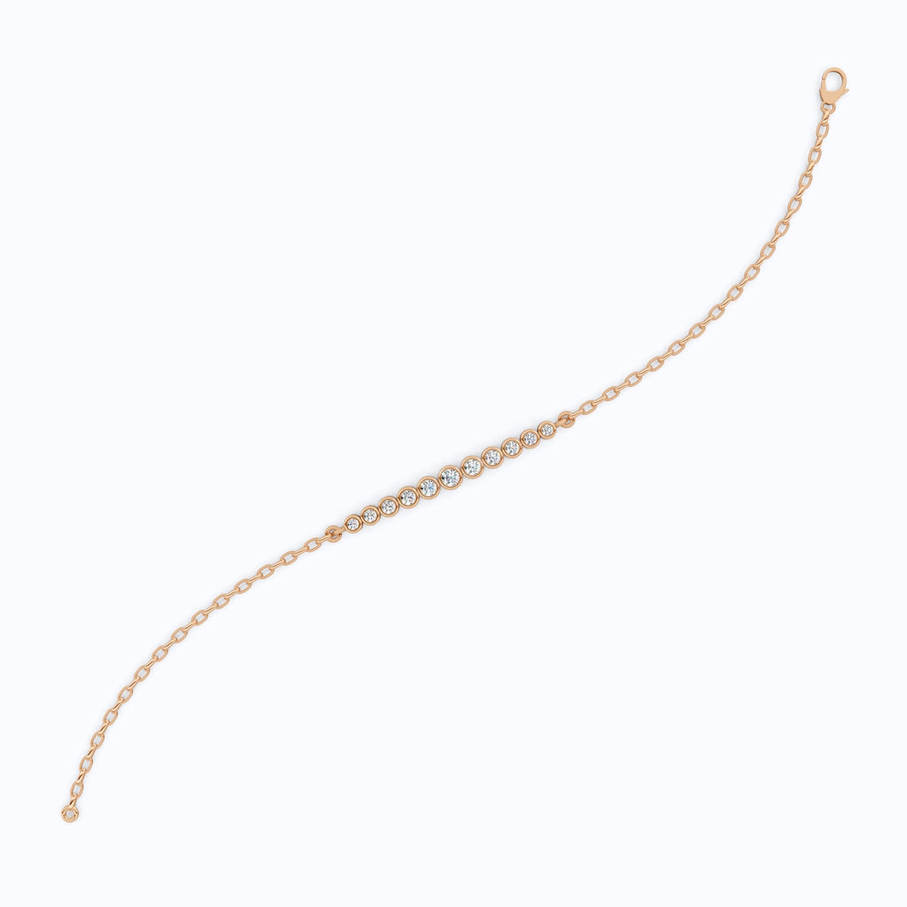 Graduated Round Bezel Set Diamond Chain Bracelet in Lab Grown Diamond - 14k Solid Gold, Everyday Luxury Jewelry, Handmade Jewelry - Shoora Designs