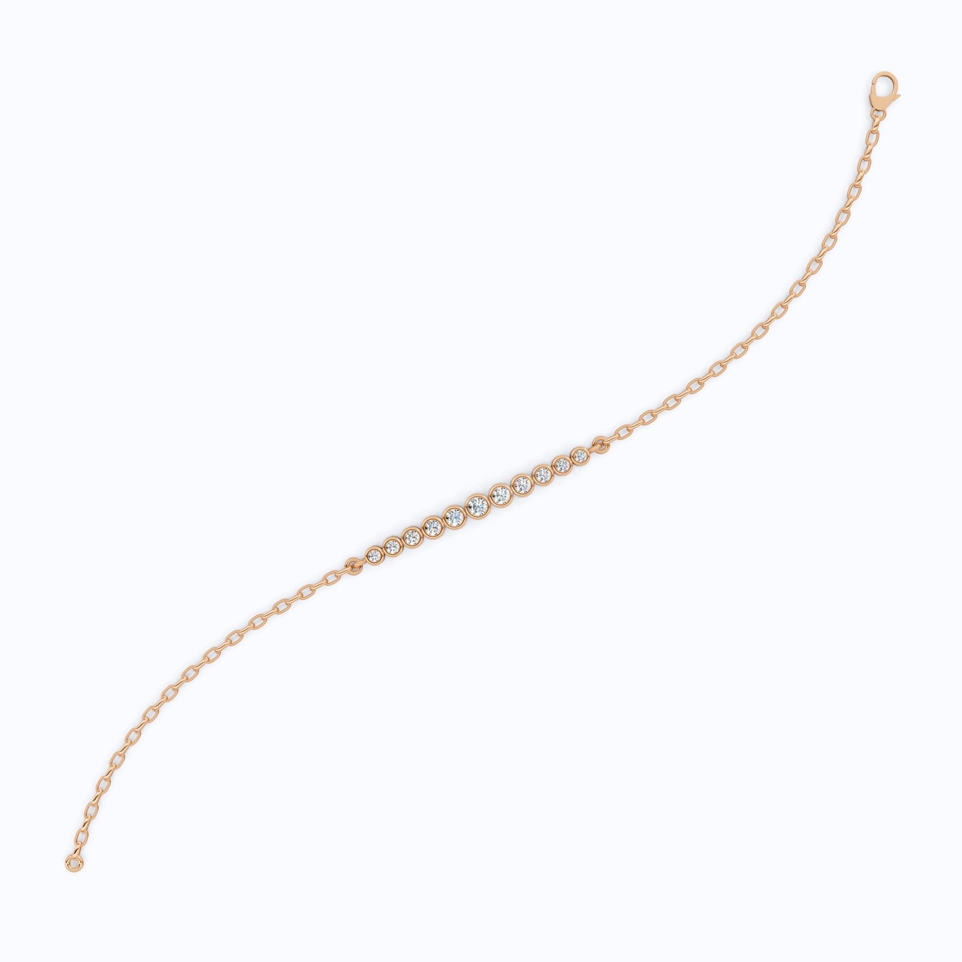 Graduated Round Bezel Set Diamond Chain Bracelet in Lab Grown Diamond - 14k Solid Gold, Everyday Luxury Jewelry, Handmade Jewelry - Shoora Designs