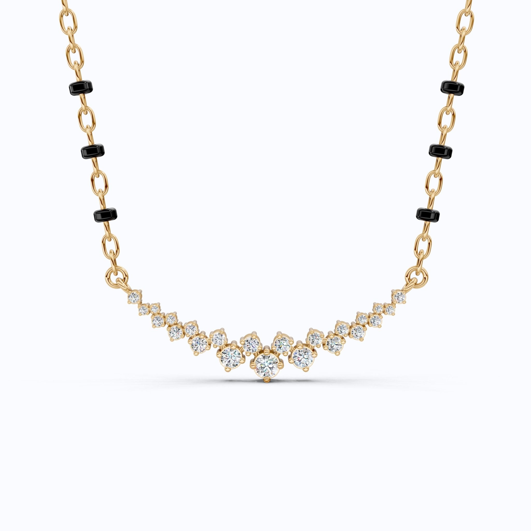 Graduated V Cluster Tanmaniya Mangalsutra Necklace in Lab Diamond – 18K Solid Gold, Elegant Wedding Jewelry For Women, Everyday Necklace - Shoora Designs
