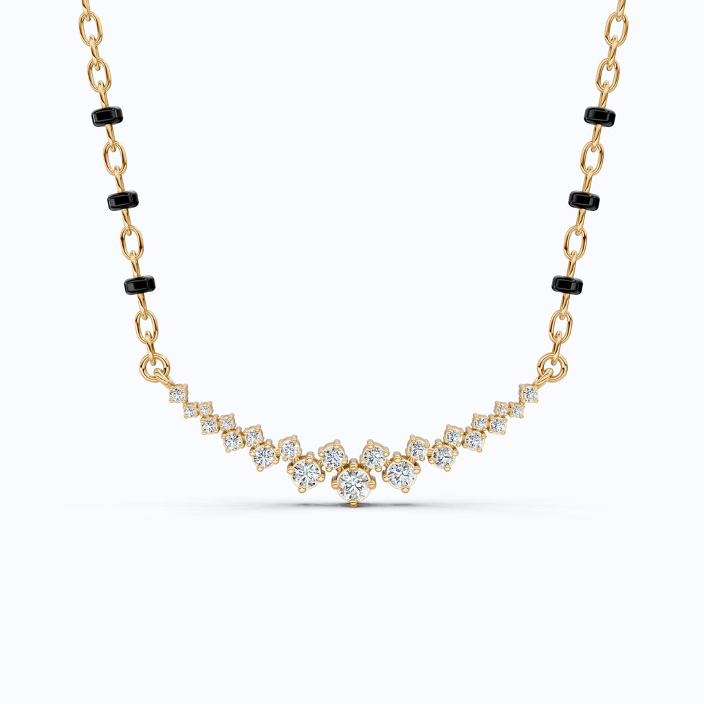 Graduated V Cluster Tanmaniya Mangalsutra Necklace in Lab Diamond – 18K Solid Gold, Elegant Wedding Jewelry For Women, Everyday Necklace - Shoora Designs