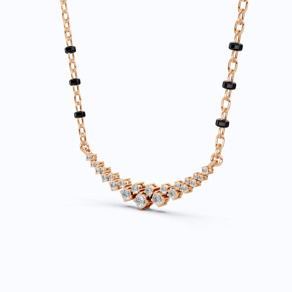 Graduated V Cluster Tanmaniya Mangalsutra Necklace in Lab Diamond – 18K Solid Gold, Elegant Wedding Jewelry For Women, Everyday Necklace - Shoora Designs