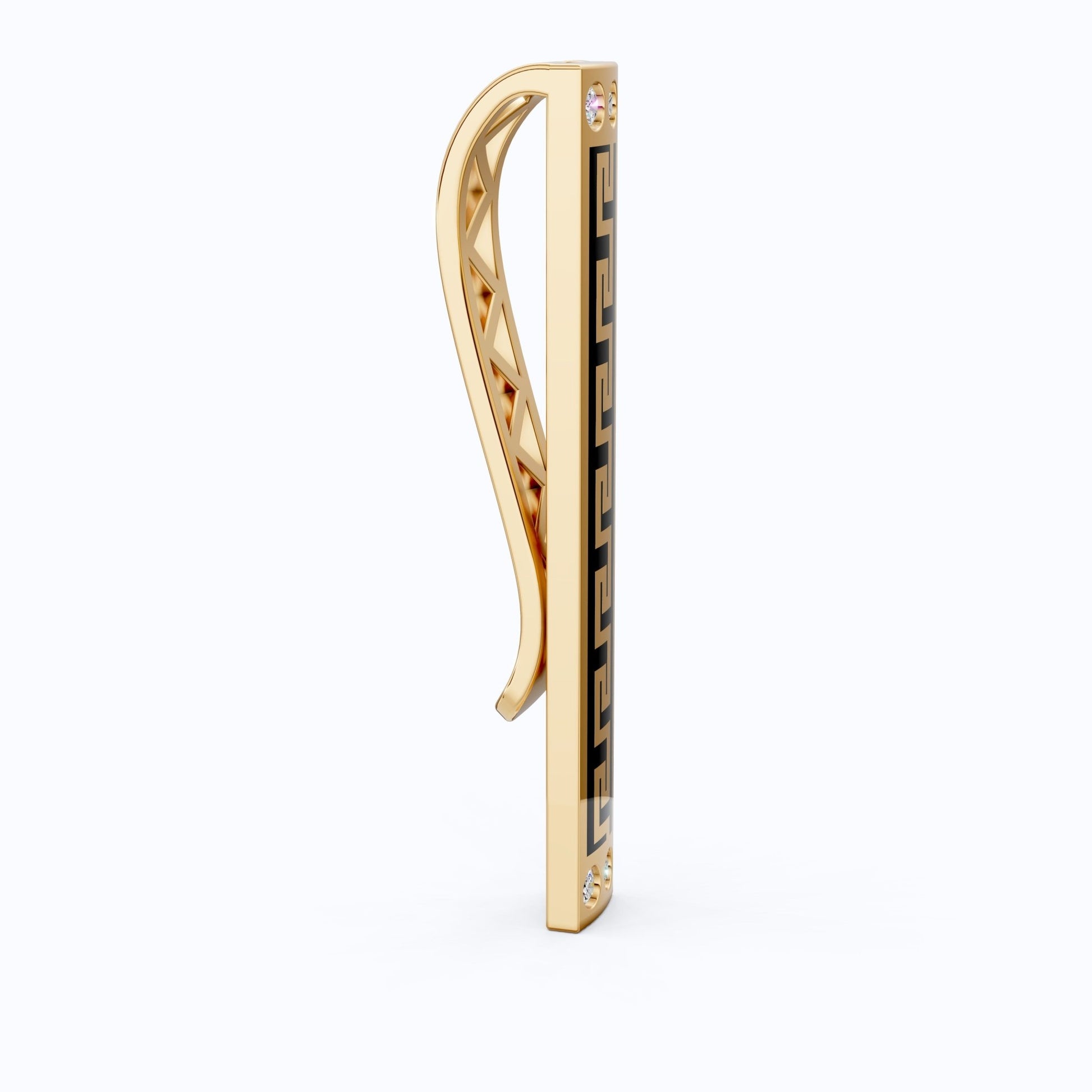 Greek Key Enamel Tie Pin in 14K Rose Gold, Groom’s Luxury Accessories, Elegant Men’s Gift, Versace - Inspired Diamond Tie Clip - Shoora Designs