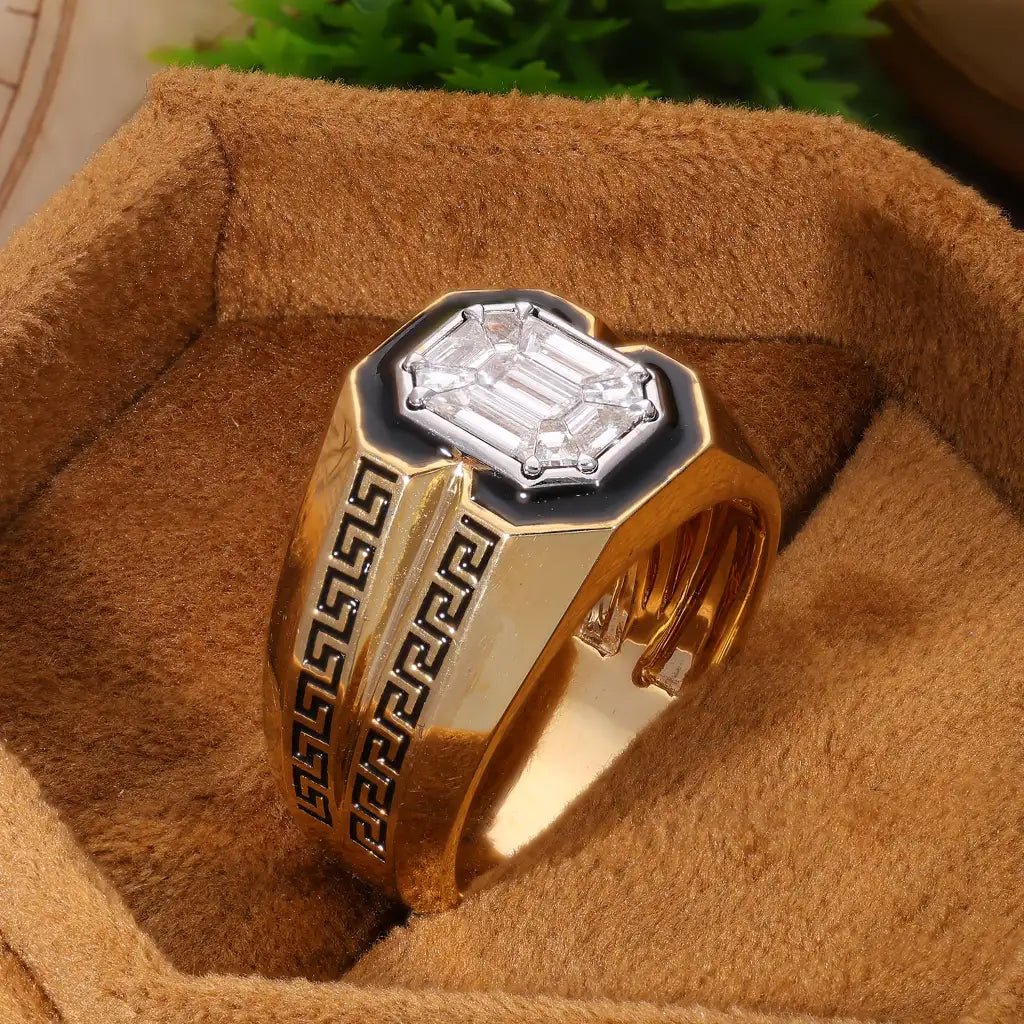 Greek Key Pie - Cut Emerald - Illusion Engagement Ring in Natural Diamond – 14k Solid Gold, Wedding Gift for Him, Pie Cut Jewelry - Shoora Designs