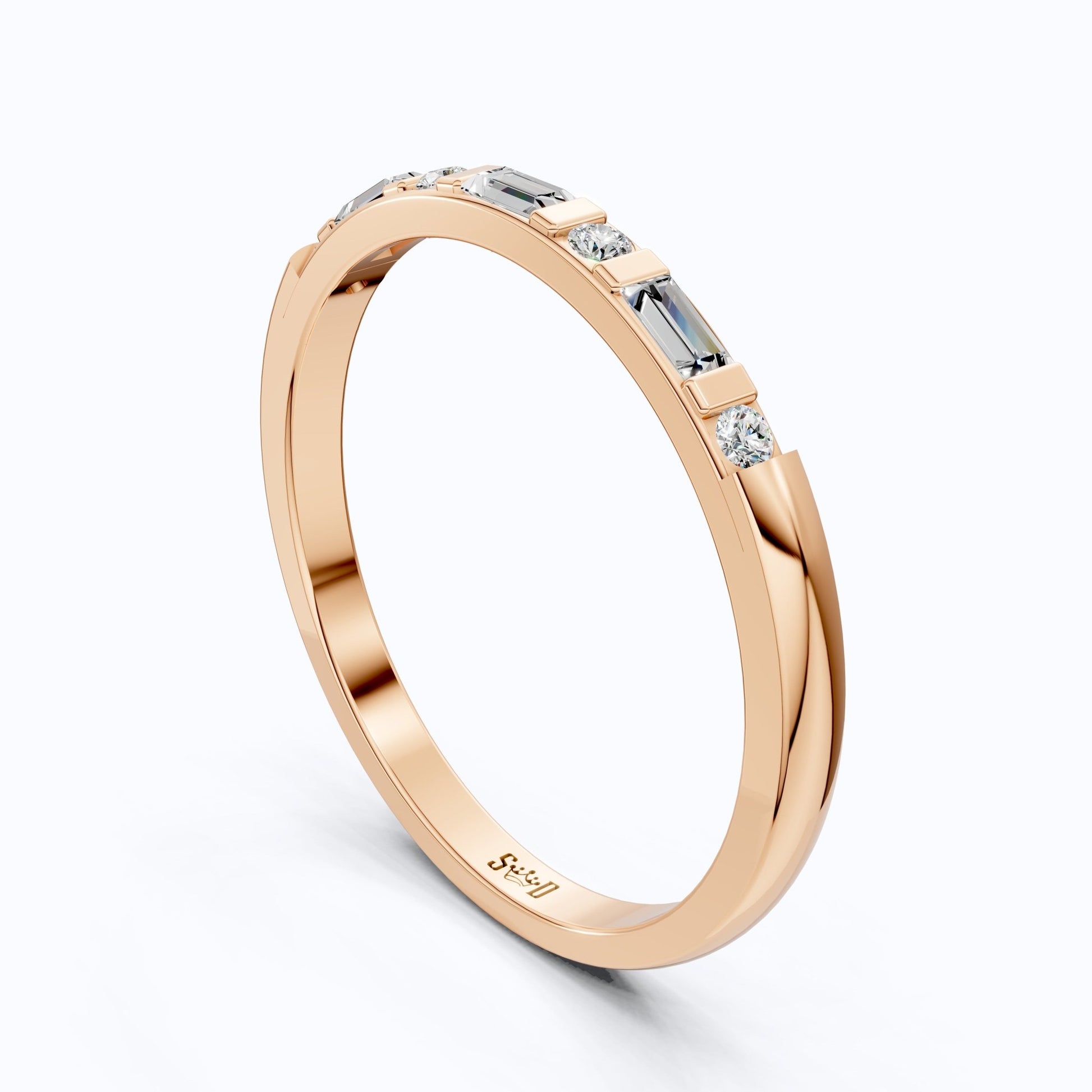 Half Eternity Bar Set Wedding Band in 14K Solid Gold, 0.23 TCW Baguette/Round Cut Lab Diamonds, Handmade Bridal Jewelry, Birthday Gift for Her - Shoora Designs