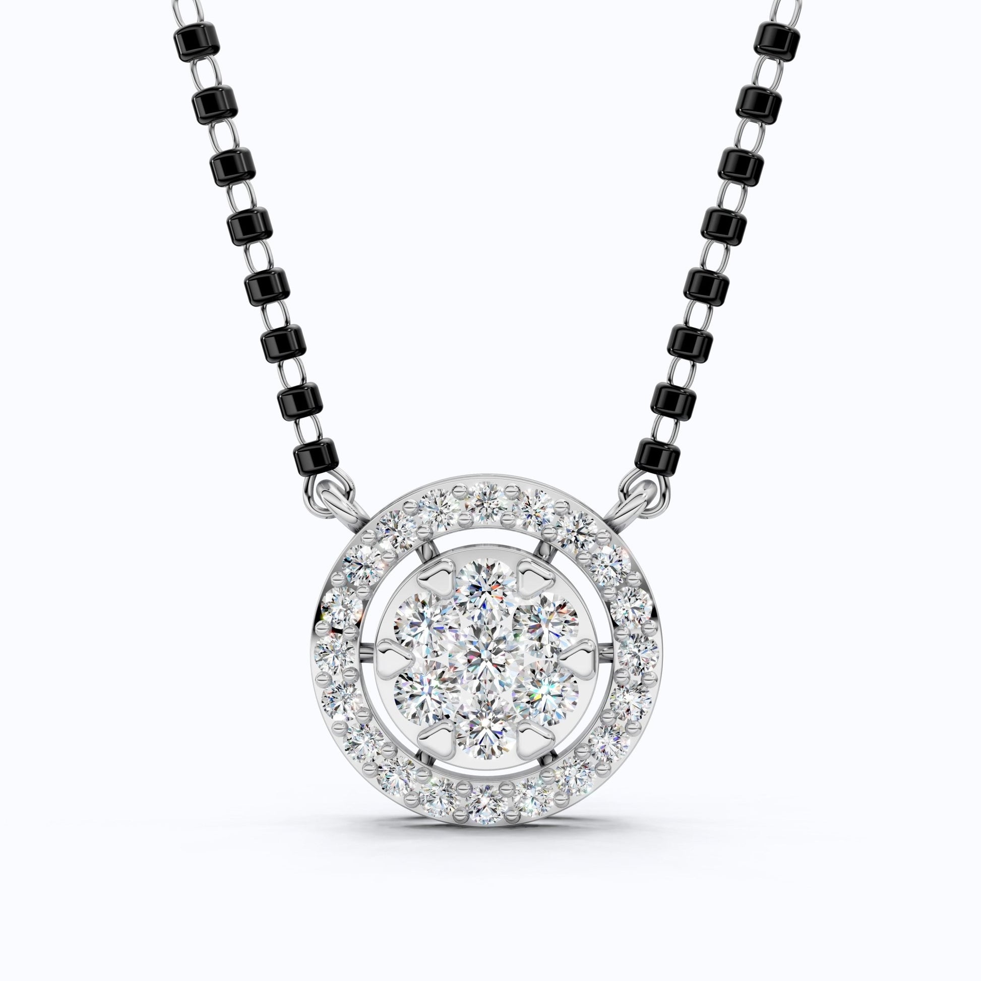 Halo Cluster Bead Chain Tanmaniya Mangalsutra in 14k Solid Gold, 0.92 TCW Round Cut Lab Diamonds, Wedding Gift for Bridal, Everyday Jewelry - Shoora Designs