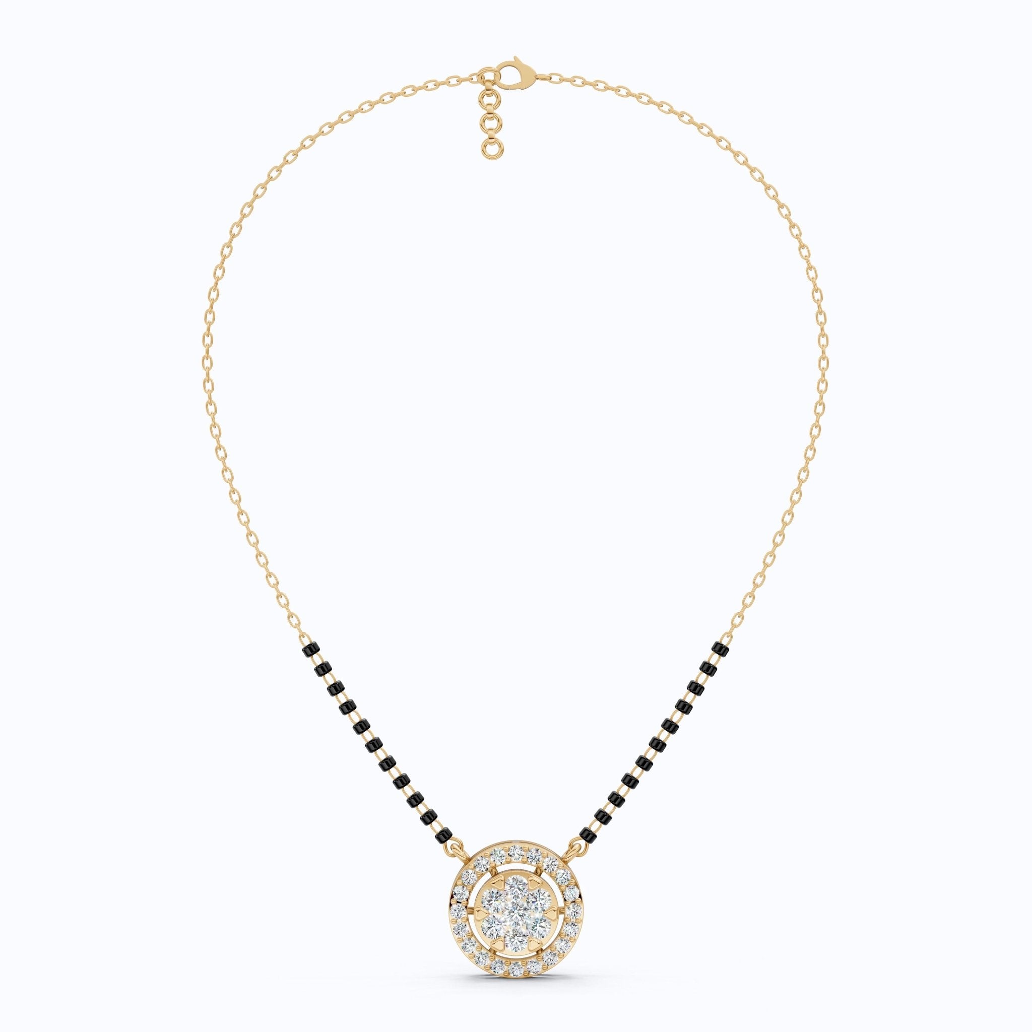 Halo Cluster Bead Chain Tanmaniya Mangalsutra in 14k Solid Gold, 0.92 TCW Round Cut Lab Diamonds, Wedding Gift for Bridal, Everyday Jewelry - Shoora Designs