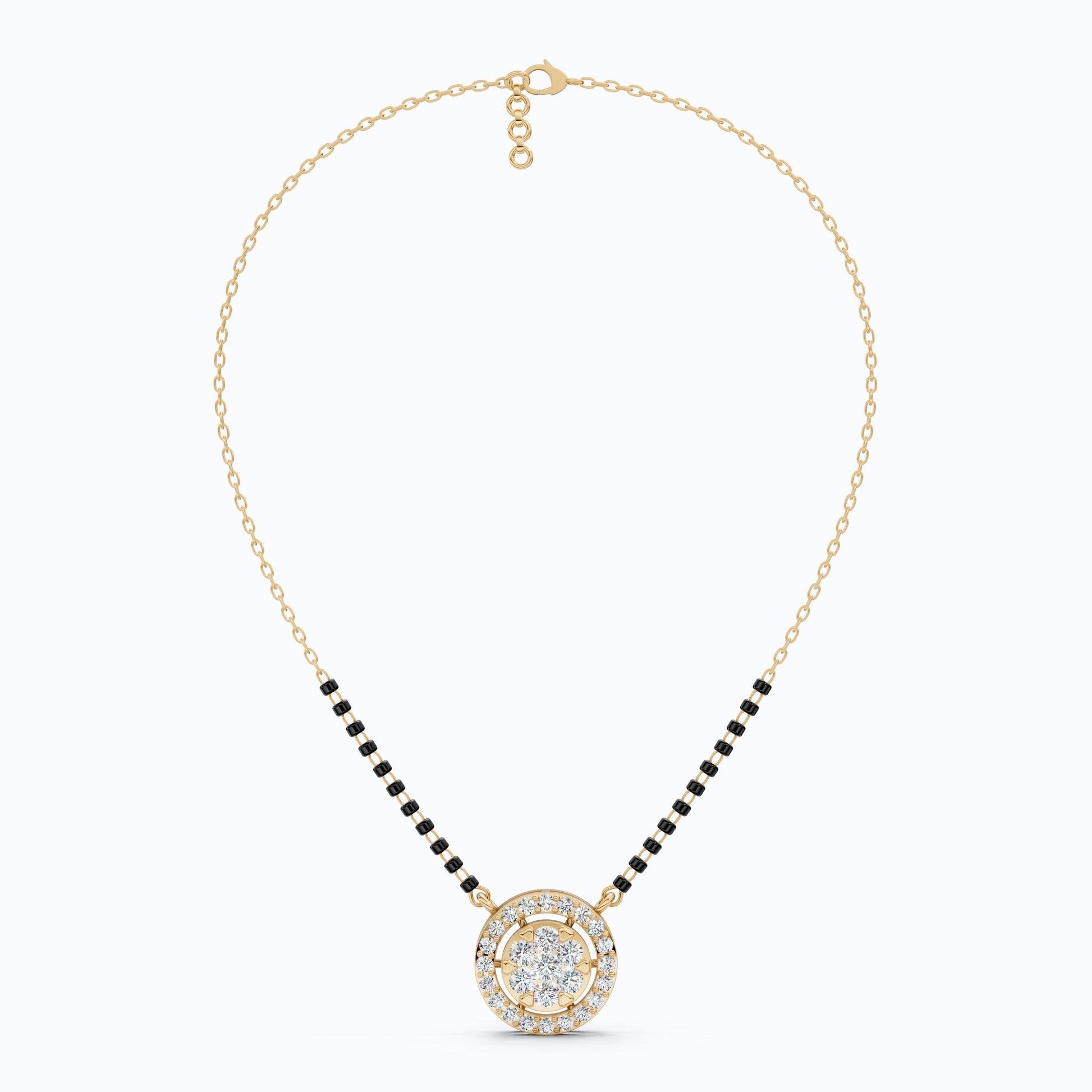 Halo Cluster Bead Chain Tanmaniya Mangalsutra in 14k Solid Gold, 0.92 TCW Round Cut Lab Diamonds, Wedding Gift for Bridal, Everyday Jewelry - Shoora Designs