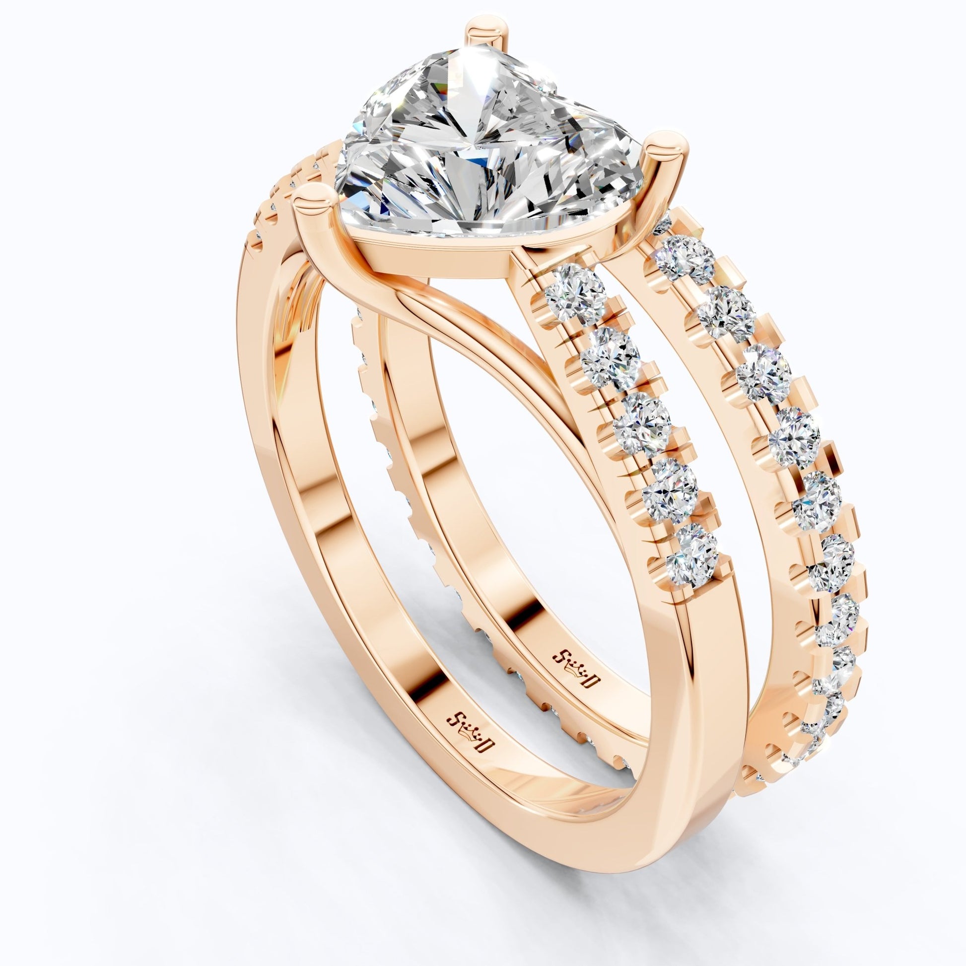 Heart - Cut Split Shank Pavé Set Bridal Set in Lab Grown Diamond – 14k Solid Gold, 2.00 CT Heart Cut Lab Grown Diamond, Handmade Bridal Jewelry - Shoora Designs