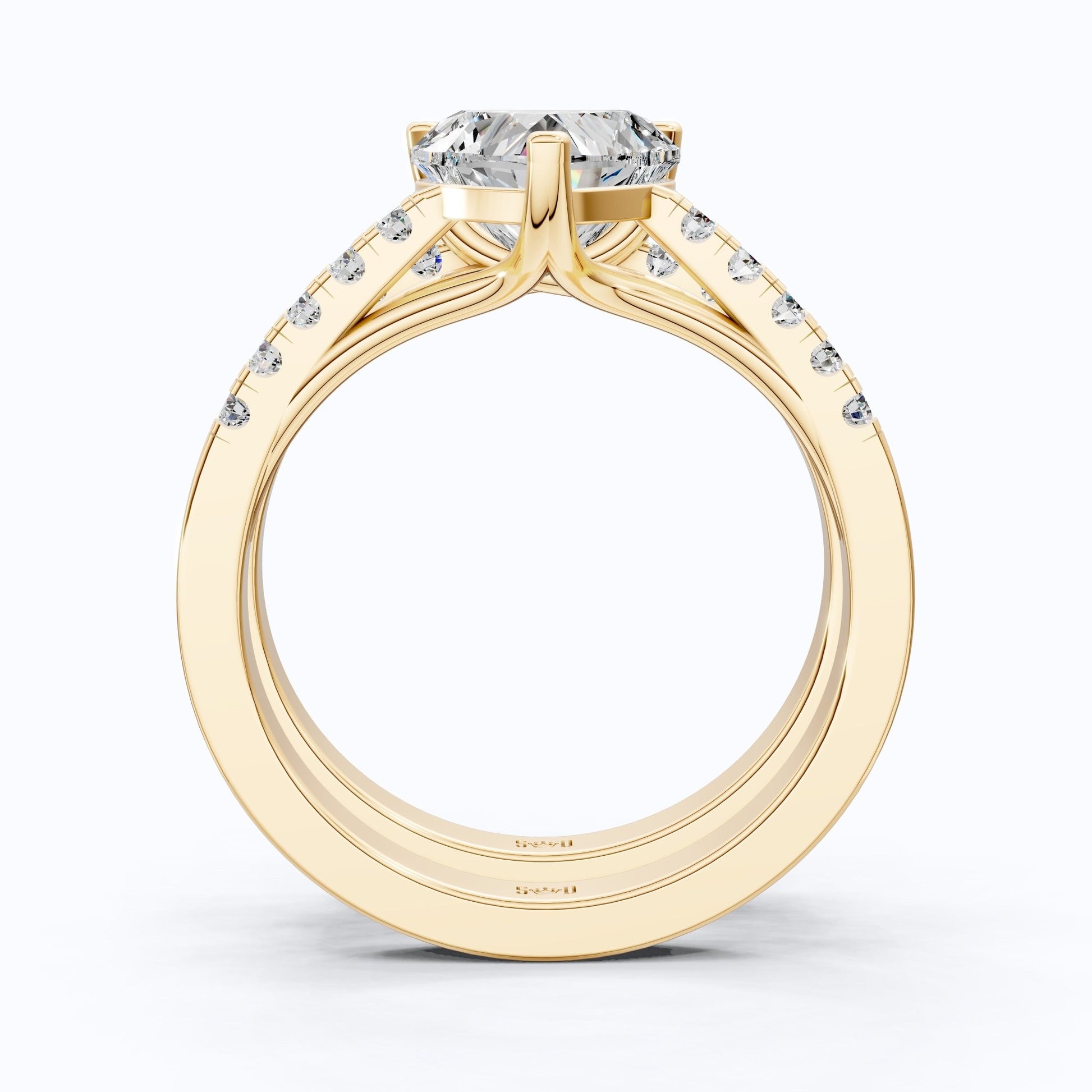 Heart - Cut Split Shank Pavé Set Bridal Set in Lab Grown Diamond – 14k Solid Gold, 2.00 CT Heart Cut Lab Grown Diamond, Handmade Bridal Jewelry - Shoora Designs