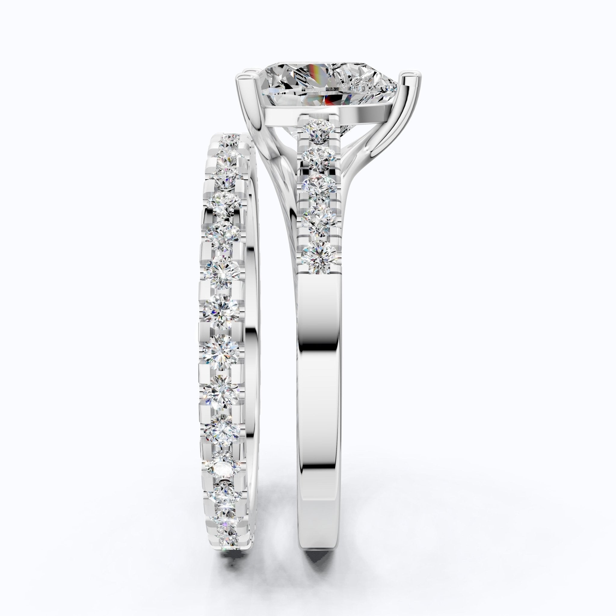 Heart - Cut Split Shank Pavé Set Bridal Set in Lab Grown Diamond – 14k Solid Gold, 2.00 CT Heart Cut Lab Grown Diamond, Handmade Bridal Jewelry - Shoora Designs