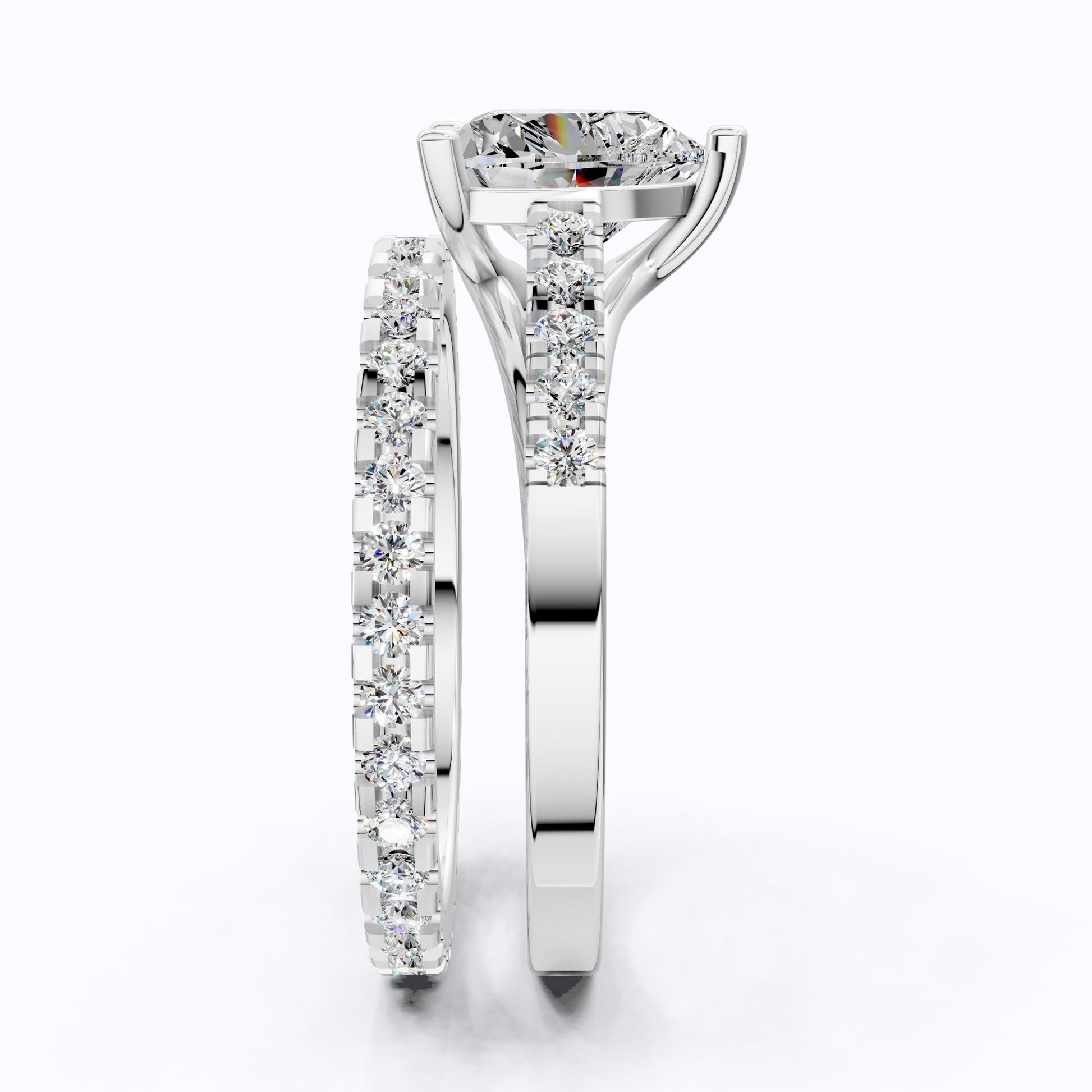 Heart - Cut Split Shank Pavé Set Bridal Set in Lab Grown Diamond – 14k Solid Gold, 2.00 CT Heart Cut Lab Grown Diamond, Handmade Bridal Jewelry - Shoora Designs