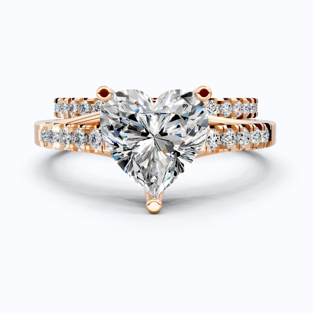 Heart - Cut Split Shank Pavé Set Bridal Set in Lab Grown Diamond – 14k Solid Gold, 2.00 CT Heart Cut Lab Grown Diamond, Handmade Bridal Jewelry - Shoora Designs