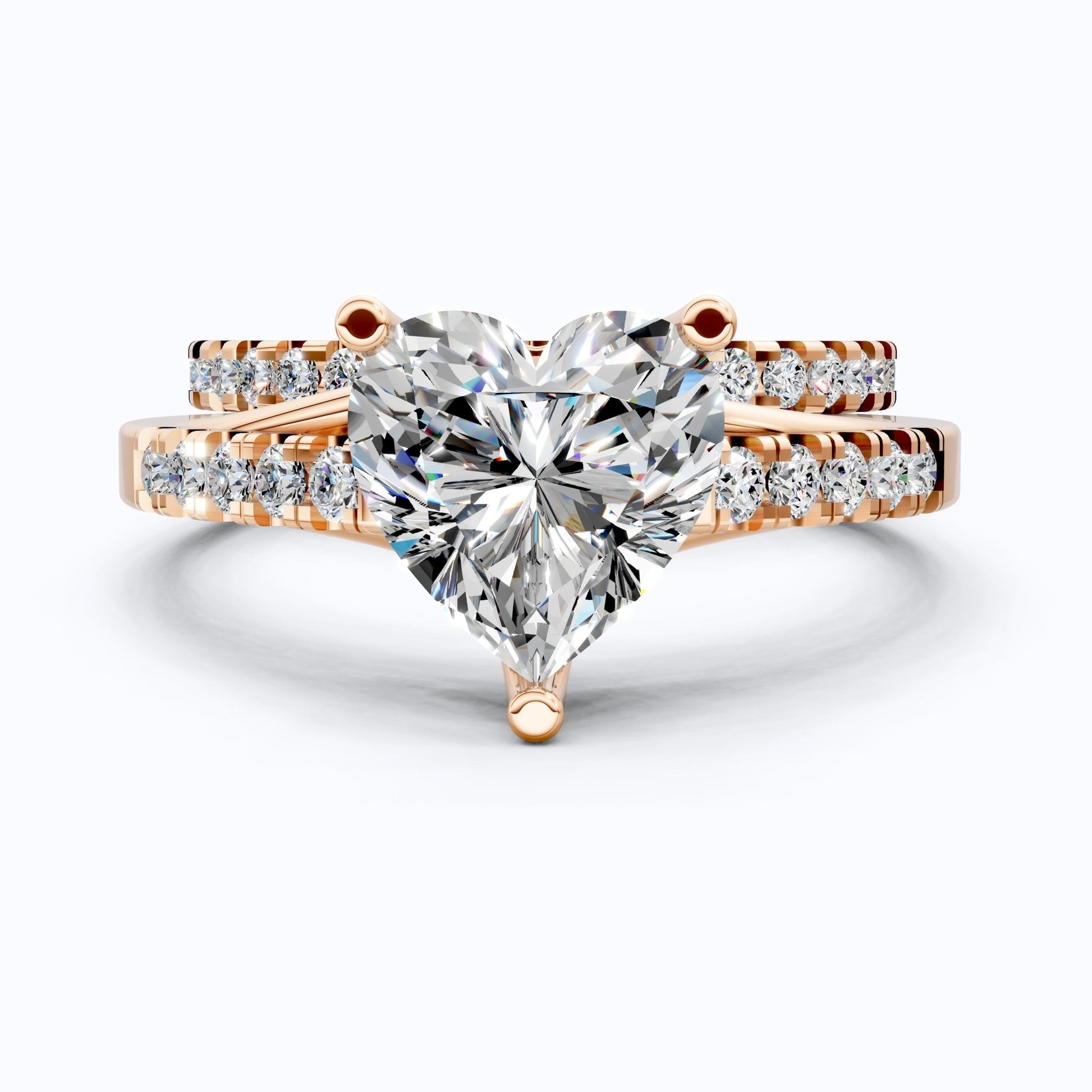 Heart - Cut Split Shank Pavé Set Bridal Set in Lab Grown Diamond – 14k Solid Gold, 2.00 CT Heart Cut Lab Grown Diamond, Handmade Bridal Jewelry - Shoora Designs