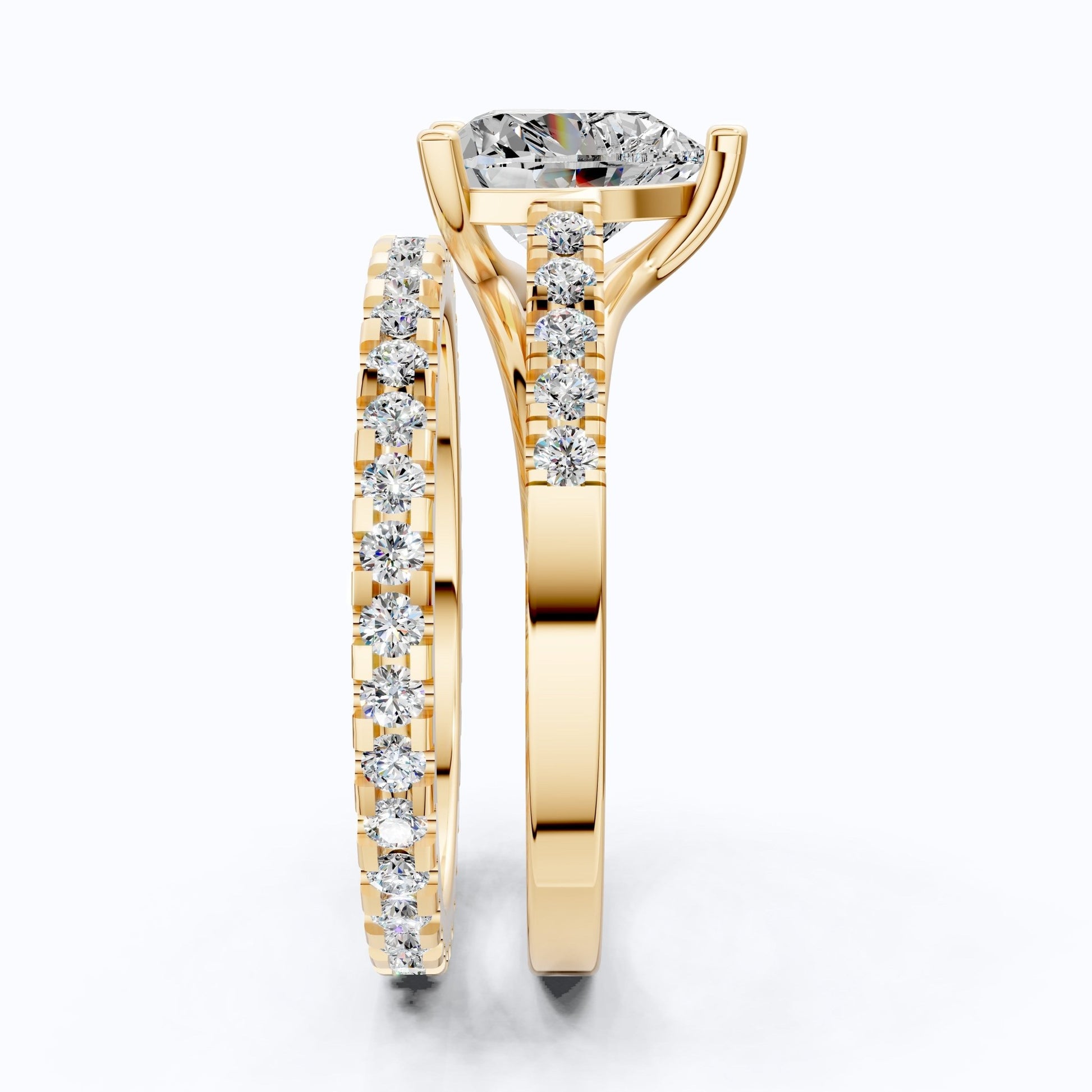 Heart - Cut Split Shank Pavé Set Bridal Set in Lab Grown Diamond – 14k Solid Gold, 2.00 CT Heart Cut Lab Grown Diamond, Handmade Bridal Jewelry - Shoora Designs