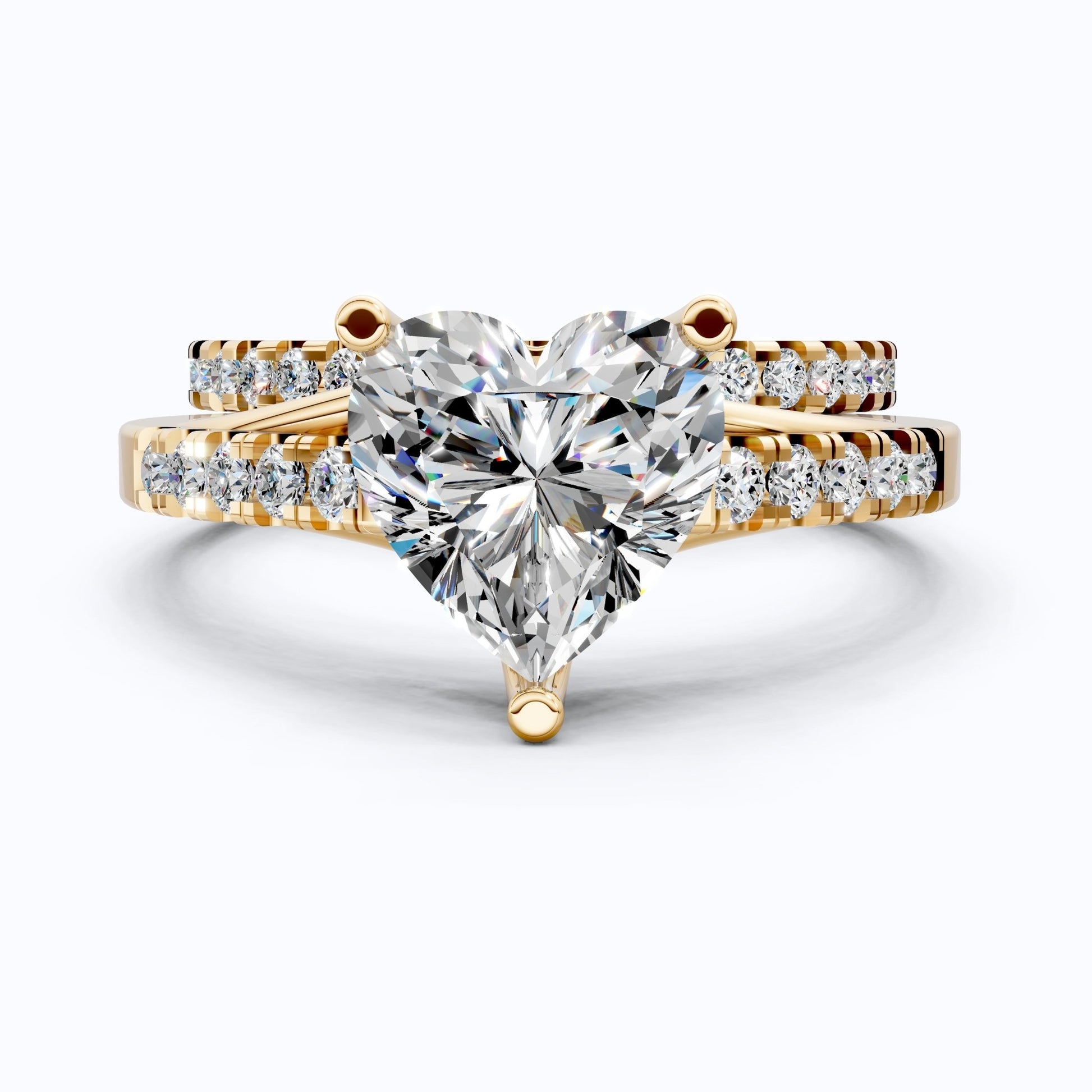 Heart - Cut Split Shank Pavé Set Bridal Set in Lab Grown Diamond – 14k Solid Gold, 2.00 CT Heart Cut Lab Grown Diamond, Handmade Bridal Jewelry - Shoora Designs