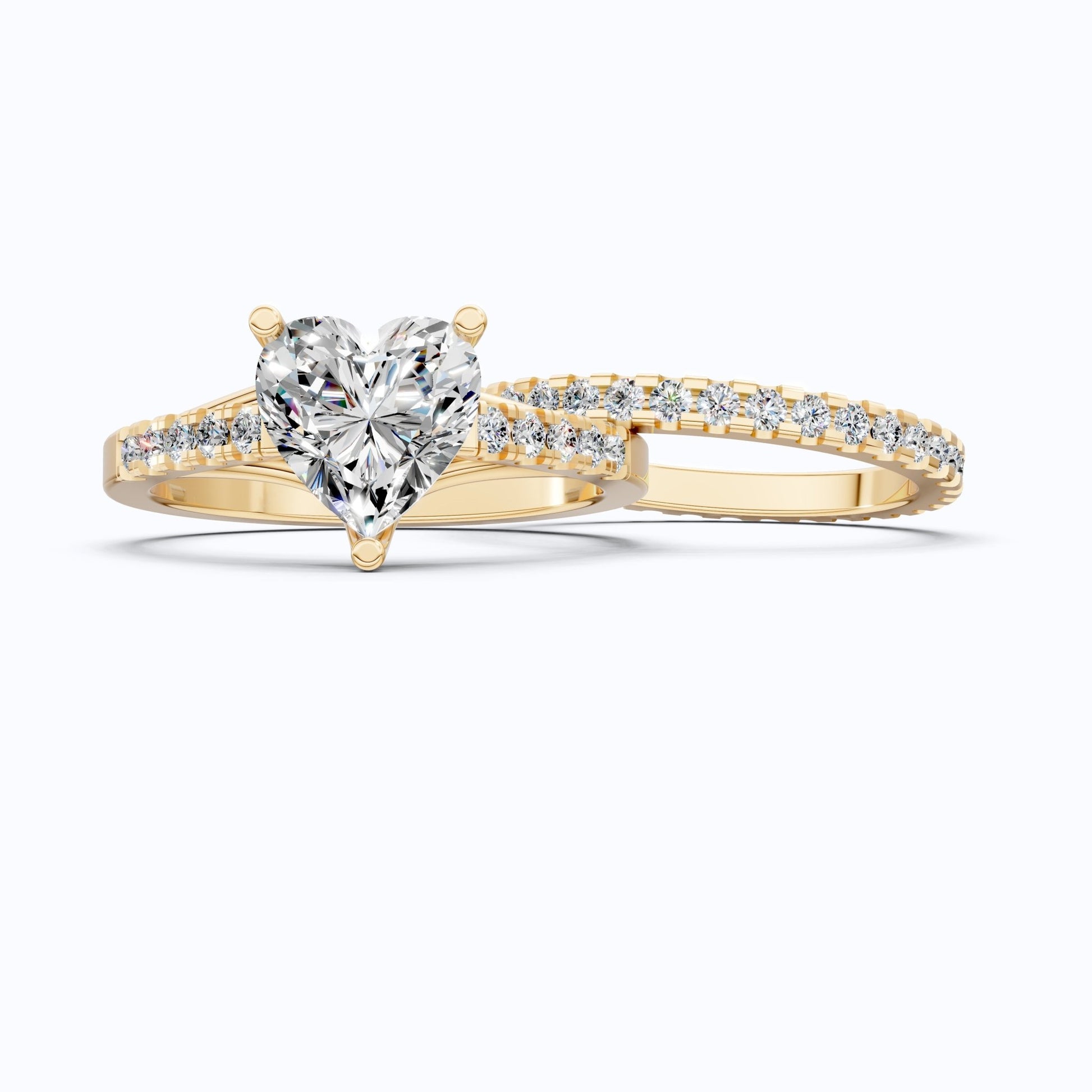 Heart - Cut Split Shank Pavé Set Bridal Set in Lab Grown Diamond – 14k Solid Gold, 2.00 CT Heart Cut Lab Grown Diamond, Handmade Bridal Jewelry - Shoora Designs