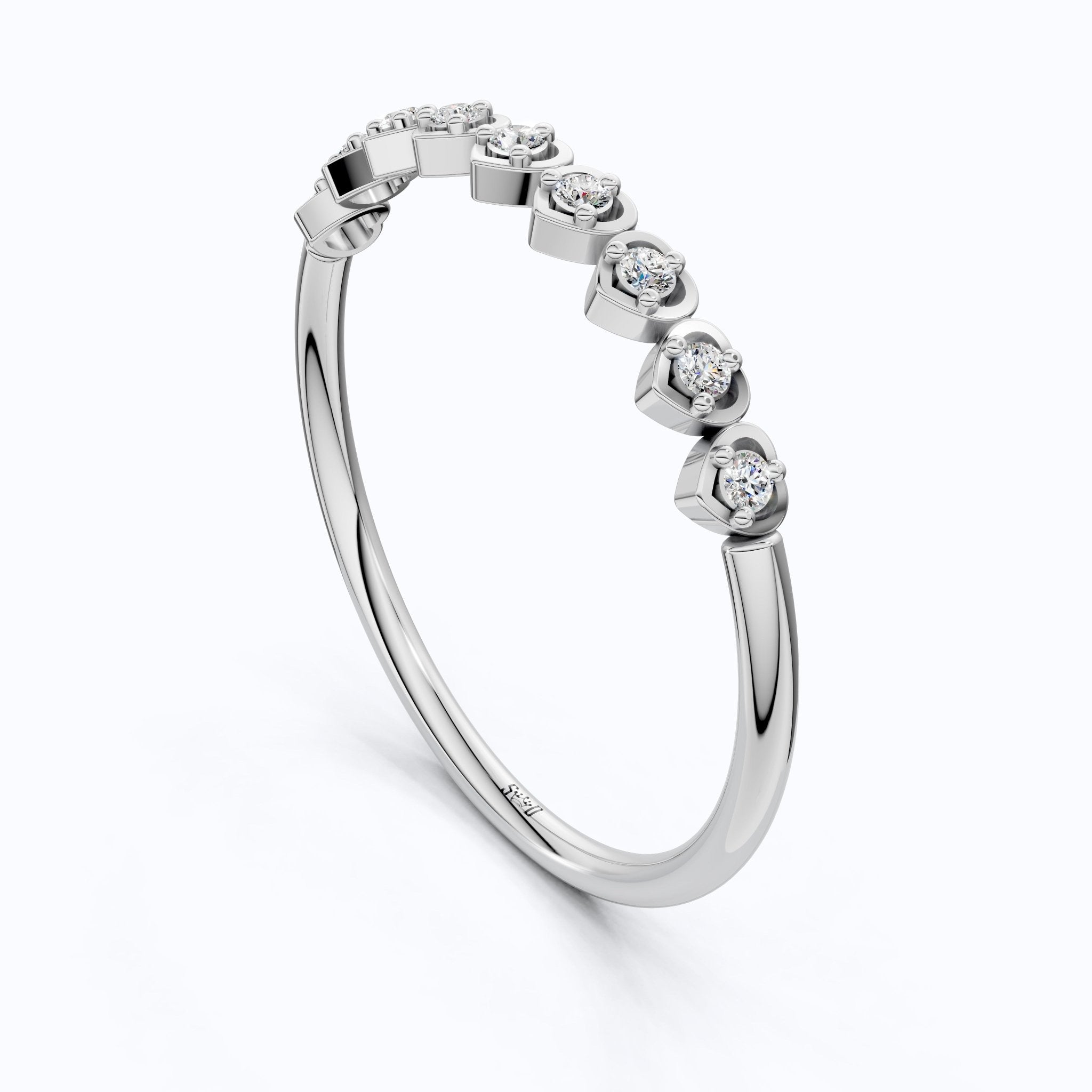 Heart Patterned Slim Stacker Wedding Ring in 14K Solid Gold, 0.07 TCW Round Cut Lab Created Diamonds, Everyday Ring, Birthday Gift For Her - Shoora Designs