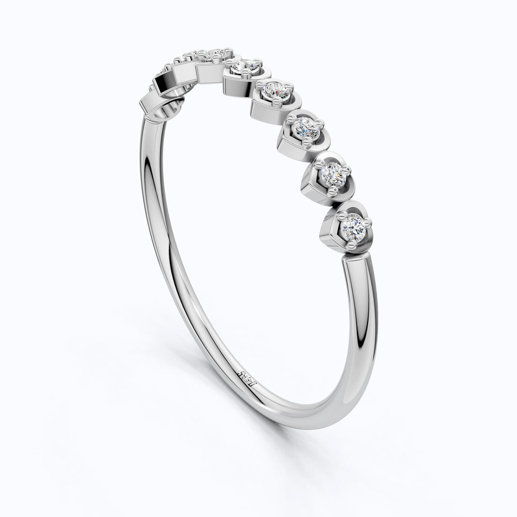 Heart Patterned Slim Stacker Wedding Ring in 14K Solid Gold, 0.07 TCW Round Cut Lab Created Diamonds, Everyday Ring, Birthday Gift For Her - Shoora Designs