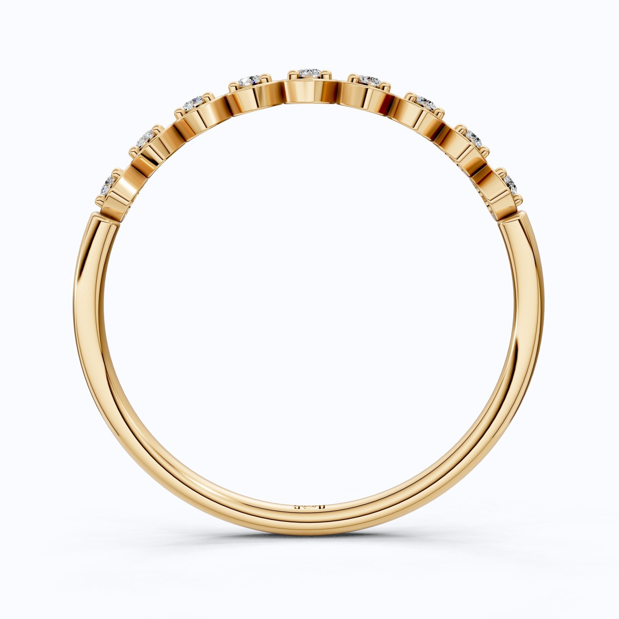 Heart Patterned Slim Stacker Wedding Ring in 14K Solid Gold, 0.07 TCW Round Cut Lab Created Diamonds, Everyday Ring, Birthday Gift For Her - Shoora Designs