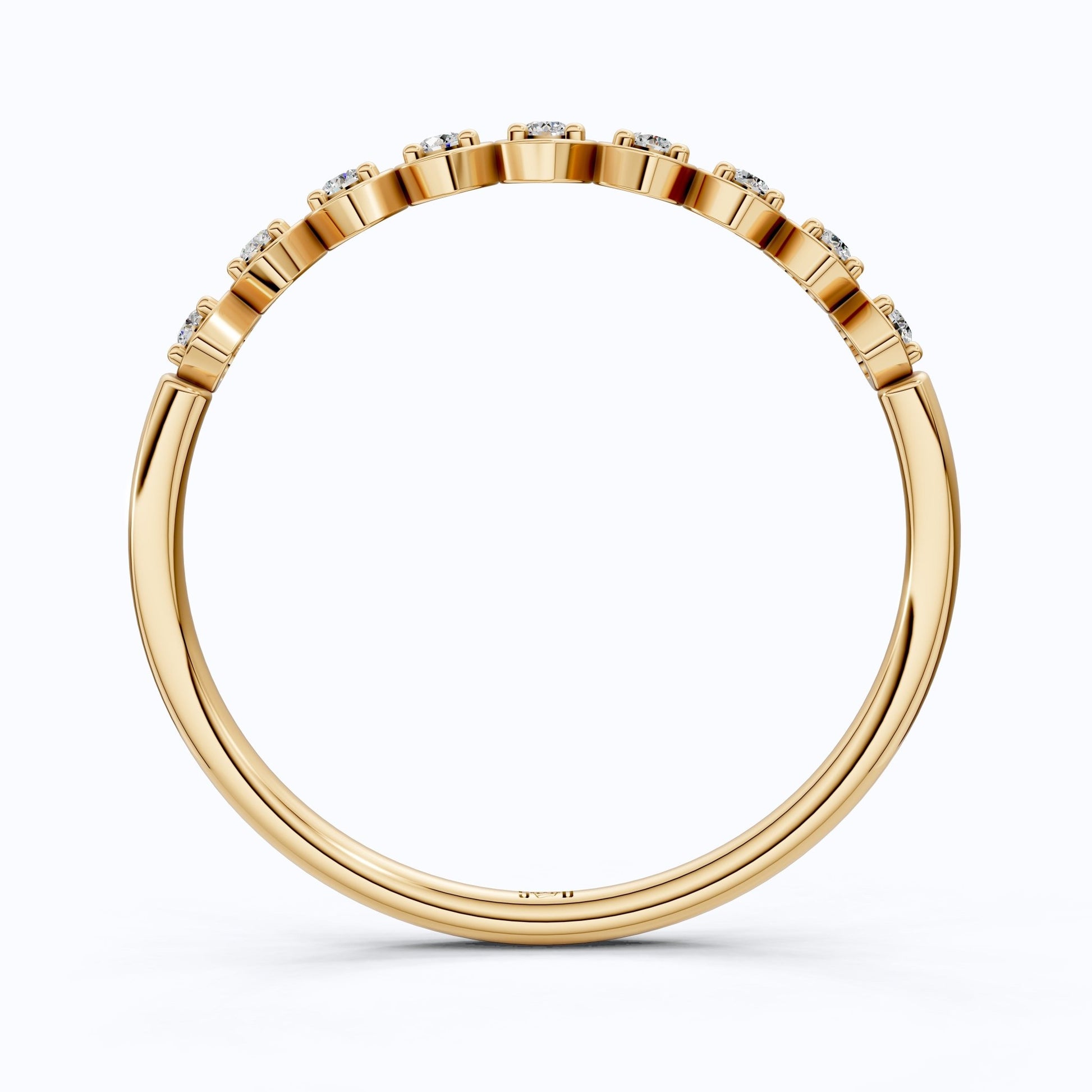 Heart Patterned Slim Stacker Wedding Ring in 14K Solid Gold, 0.07 TCW Round Cut Lab Created Diamonds, Everyday Ring, Birthday Gift For Her - Shoora Designs