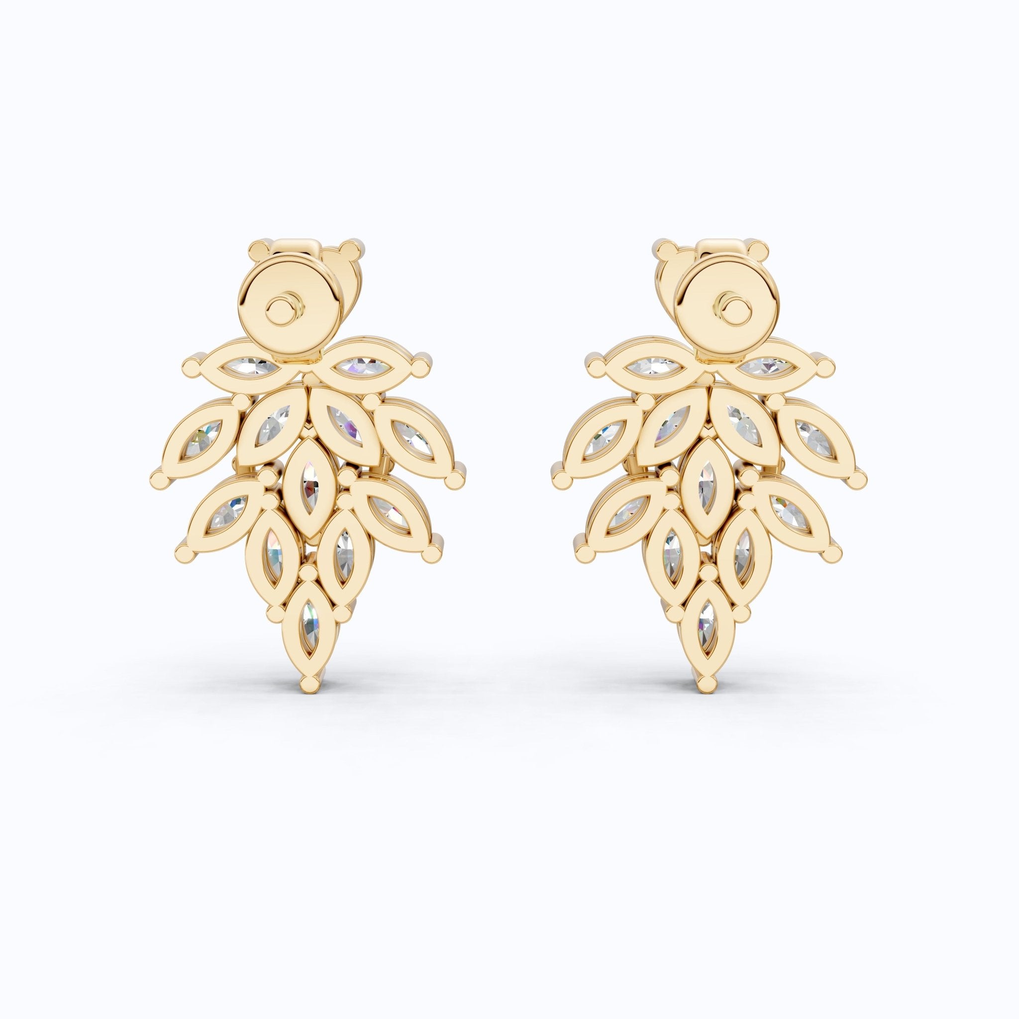 Heart Top Marquise Leaf Cluster TearDrop Wedding Earrings in Lab Grown Diamond 14k Solid Gold, Unique Bridal Jewelry, Anniversary Gift For Women - Shoora Designs