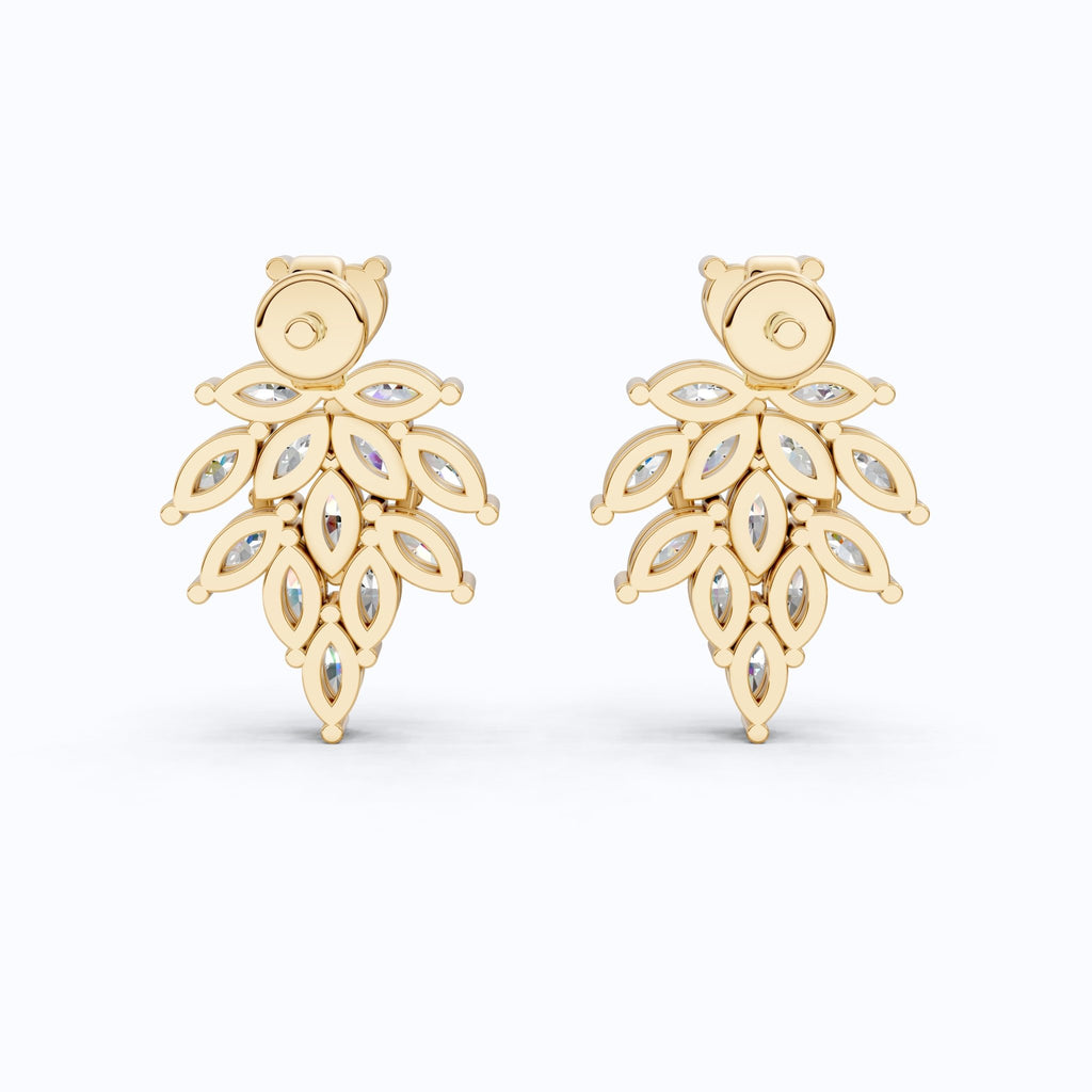 Heart Top Marquise Leaf Cluster TearDrop Wedding Earrings in Lab Grown Diamond 14k Solid Gold, Unique Bridal Jewelry, Anniversary Gift For Women - Shoora Designs