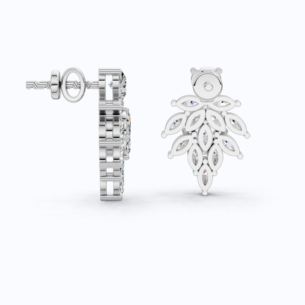 Heart Top Marquise Leaf Cluster TearDrop Wedding Earrings in Lab Grown Diamond 14k Solid Gold, Unique Bridal Jewelry, Anniversary Gift For Women - Shoora Designs