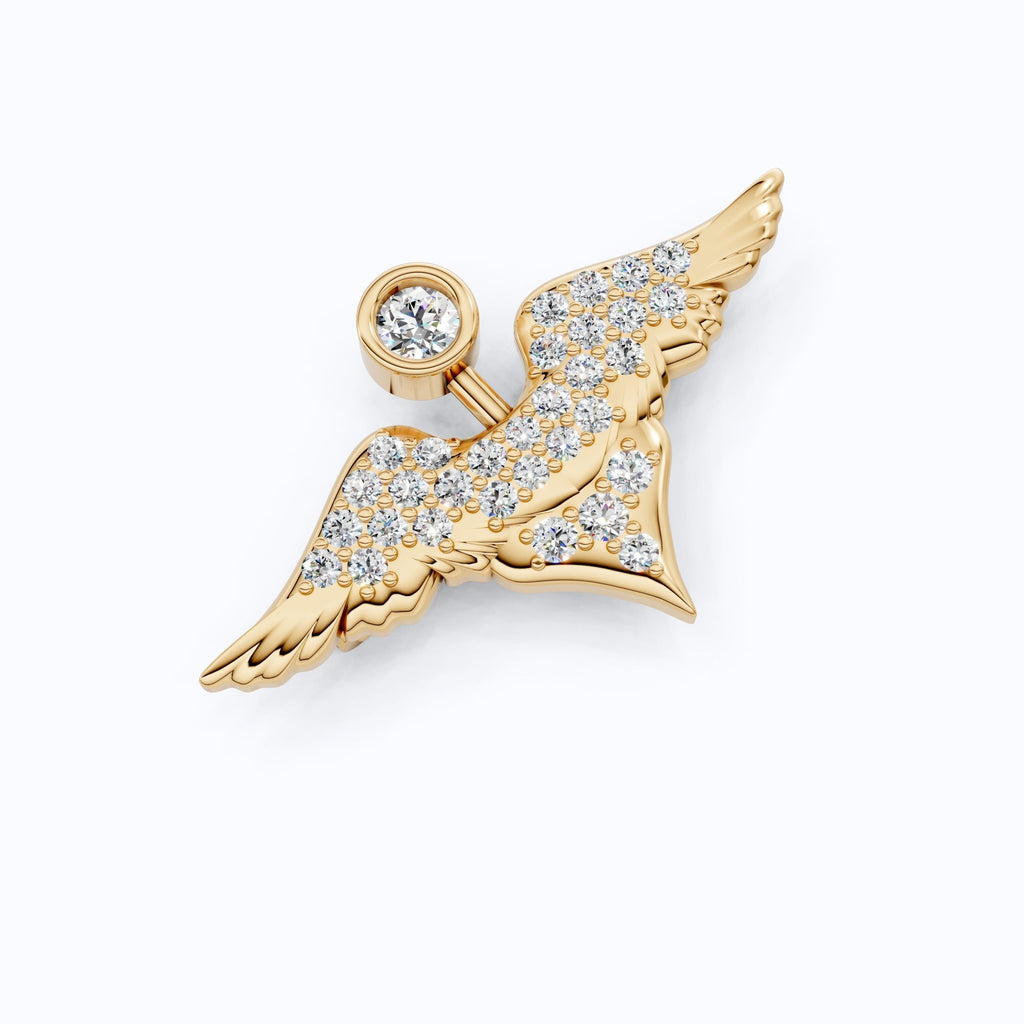 Heavenly Angel Wing Pavé Brooch Accessories in Lab Grown Diamond - 14k Solid Gold, Gift for Her, Spiritual Pin - Shoora Designs
