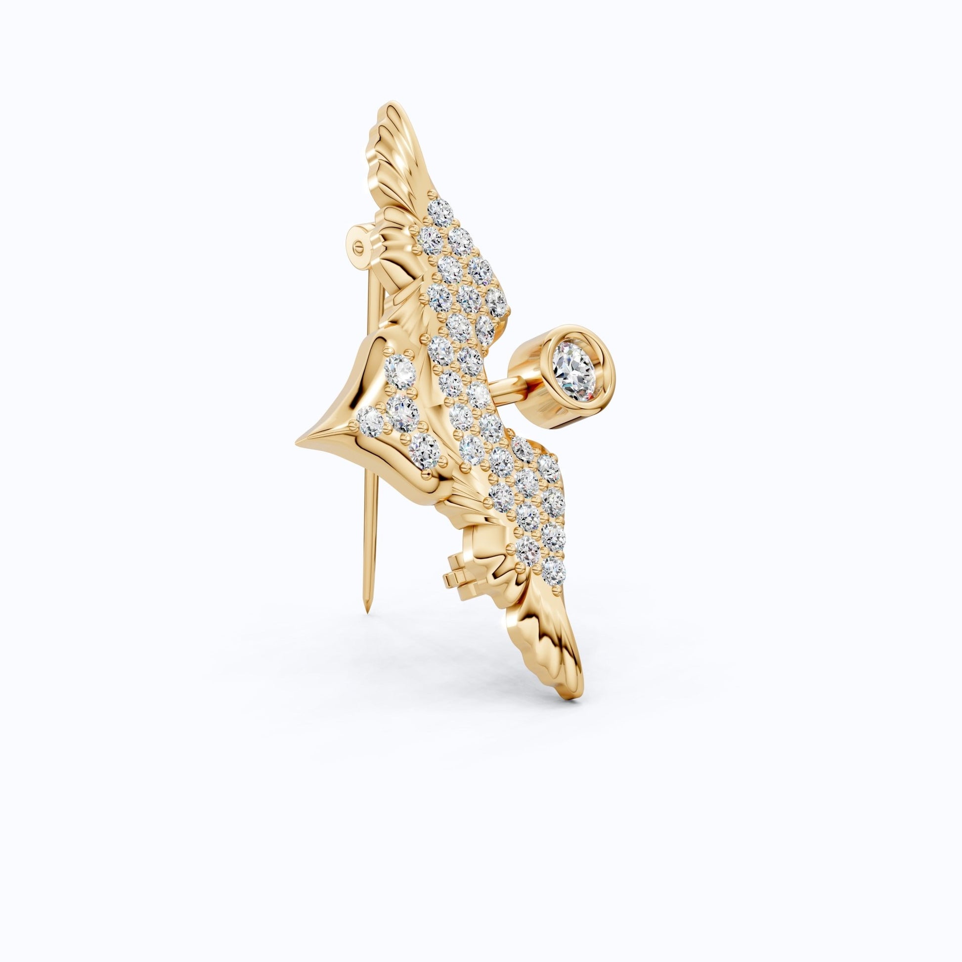 Heavenly Angel Wing Pavé Brooch Accessories in Lab Grown Diamond - 14k Solid Gold, Gift for Her, Spiritual Pin - Shoora Designs