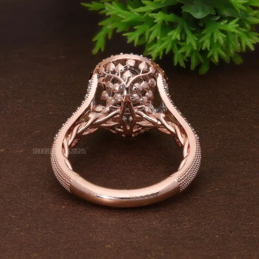 Illusion Double Halo Pavé Oval Engagement Ring in Natural Diamond – 14k Solid Gold, Wedding Gift for Women, Everyday Jewelry - Shoora Designs