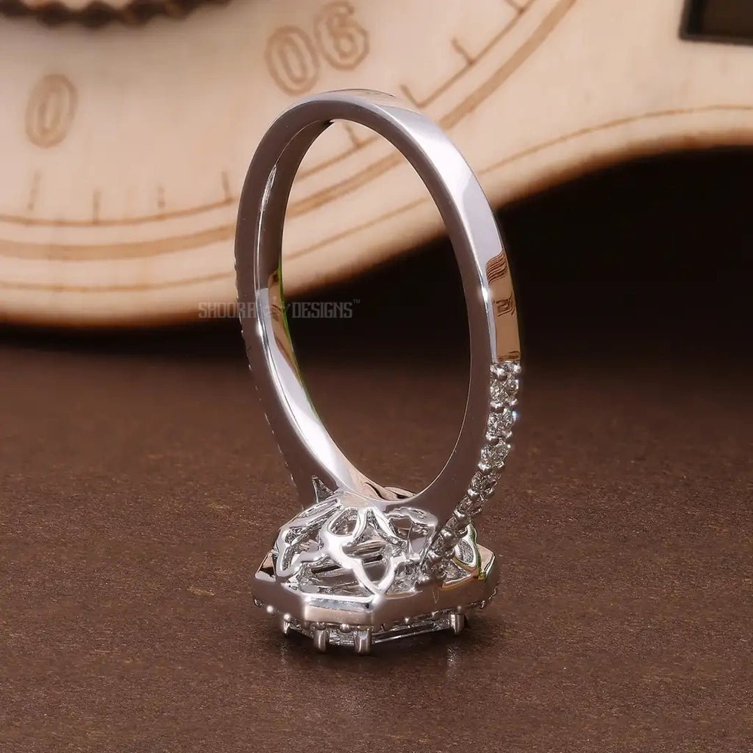 Illusion Emerald Halo Pave Engagement Ring in 14k Solid Gold, emerald - cut illusion center made of meticulously arranged natural or lab - grown diamonds, Birthday Gift For Women - Shoora Designs