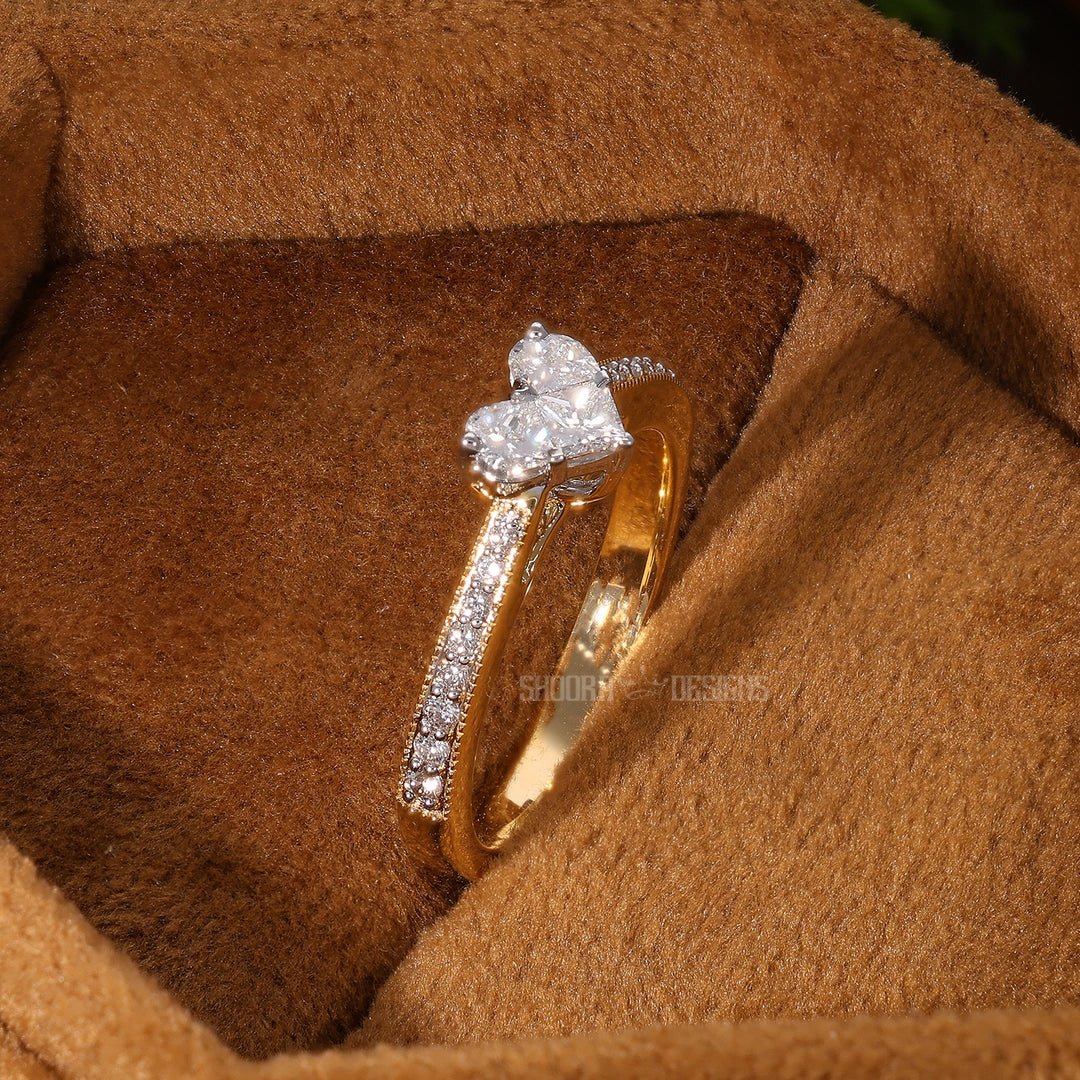 Illusion Heart Pave Wedding Ring in Natural Diamond – 14k Solid Gold, Engagement Ring Gift for Women, Everyday Jewelry, Handmade Pie - Cut Ring - Shoora Designs