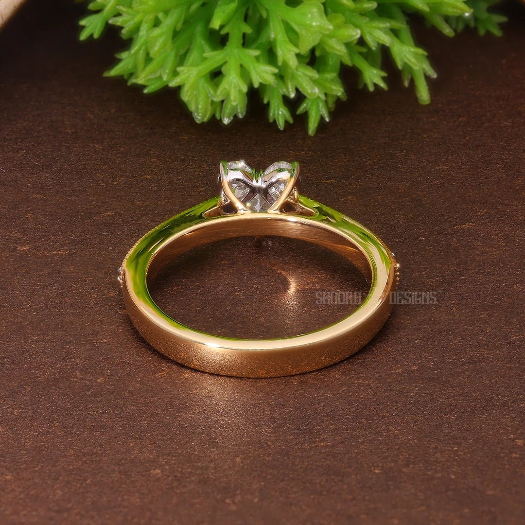 Illusion Heart Pave Wedding Ring in Natural Diamond – 14k Solid Gold, Engagement Ring Gift for Women, Everyday Jewelry, Handmade Pie - Cut Ring - Shoora Designs