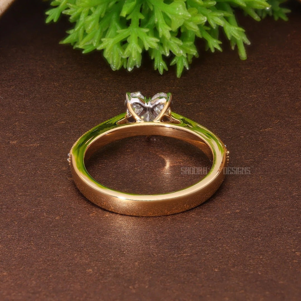 Illusion Heart Pave Wedding Ring in Natural Diamond – 14k Solid Gold, Engagement Ring Gift for Women, Everyday Jewelry, Handmade Pie - Cut Ring - Shoora Designs