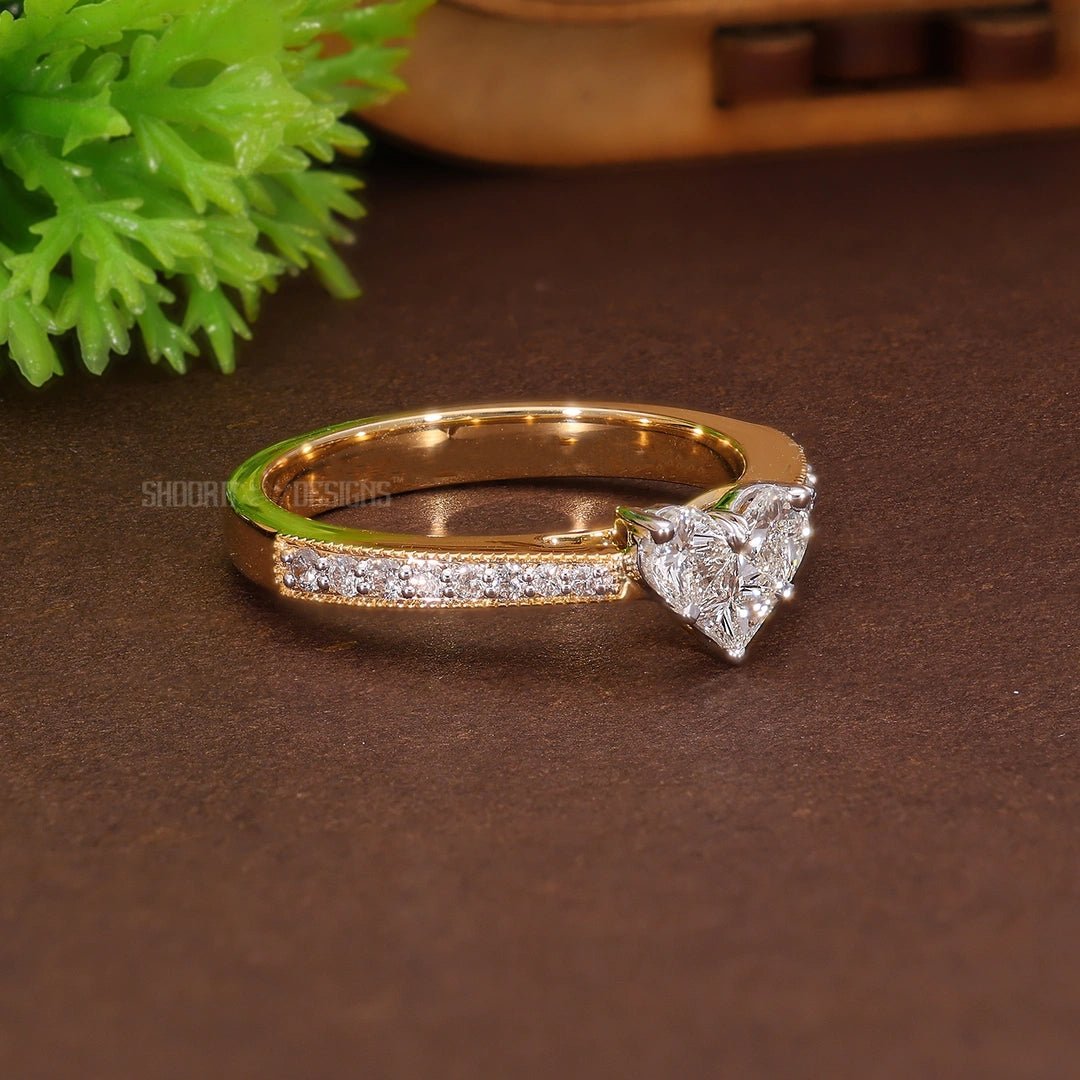 Illusion Heart Pave Wedding Ring in Natural Diamond – 14k Solid Gold, Engagement Ring Gift for Women, Everyday Jewelry, Handmade Pie - Cut Ring - Shoora Designs