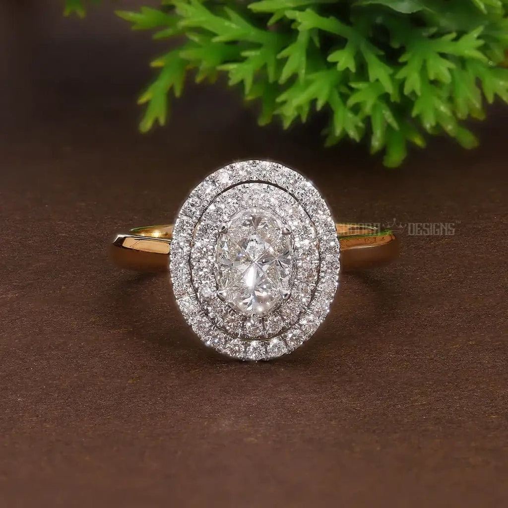 Illusion Oval Double Halo Engagement Ring in 14K Solid Gold, 0.77 TCW Oval/Round Cut Natural Diamonds, Modern Stunning Ring, Wedding Gift for Wife, Handmade Jewelry - Shoora Designs