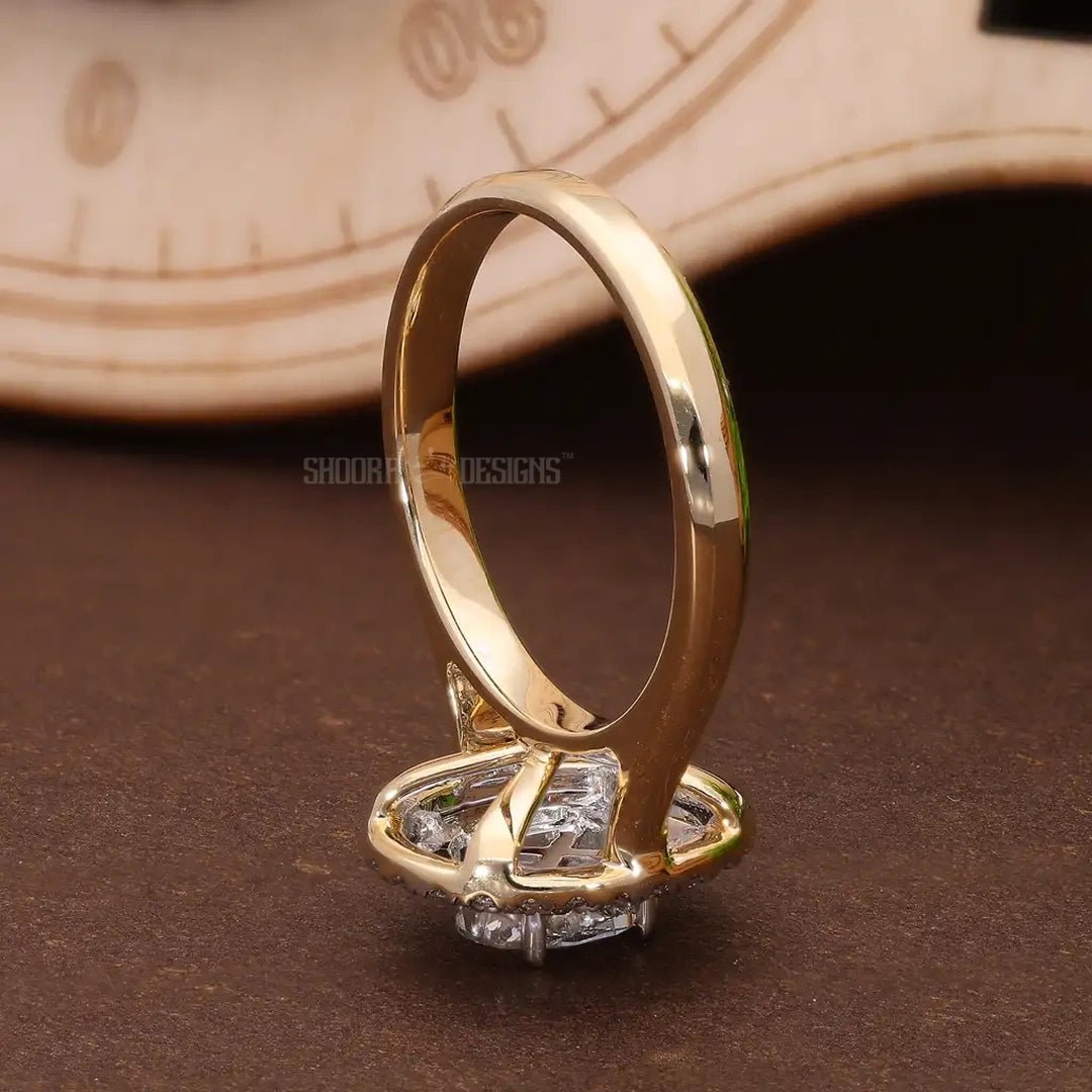 Illusion Oval Double Halo Engagement Ring in 14K Solid Gold, 0.77 TCW Oval/Round Cut Natural Diamonds, Modern Stunning Ring, Wedding Gift for Wife, Handmade Jewelry - Shoora Designs