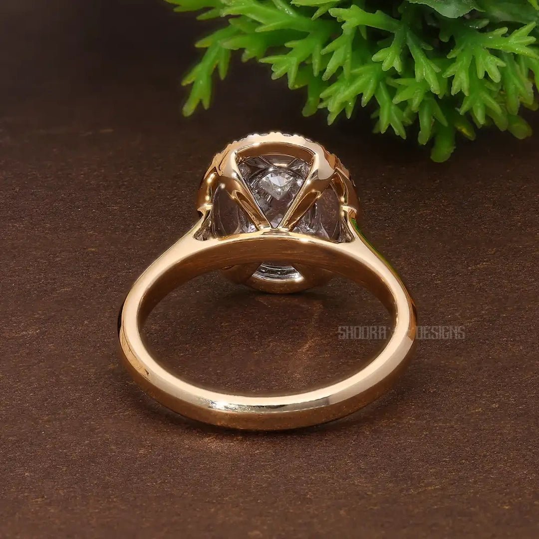 Illusion Oval Double Halo Engagement Ring in 14K Solid Gold, 0.77 TCW Oval/Round Cut Natural Diamonds, Modern Stunning Ring, Wedding Gift for Wife, Handmade Jewelry - Shoora Designs