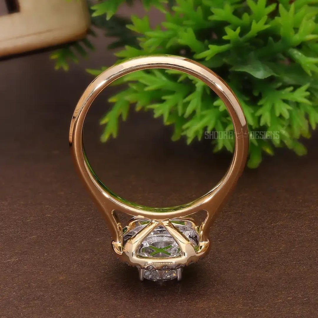 Illusion Oval Double Halo Engagement Ring in 14K Solid Gold, 0.77 TCW Oval/Round Cut Natural Diamonds, Modern Stunning Ring, Wedding Gift for Wife, Handmade Jewelry - Shoora Designs