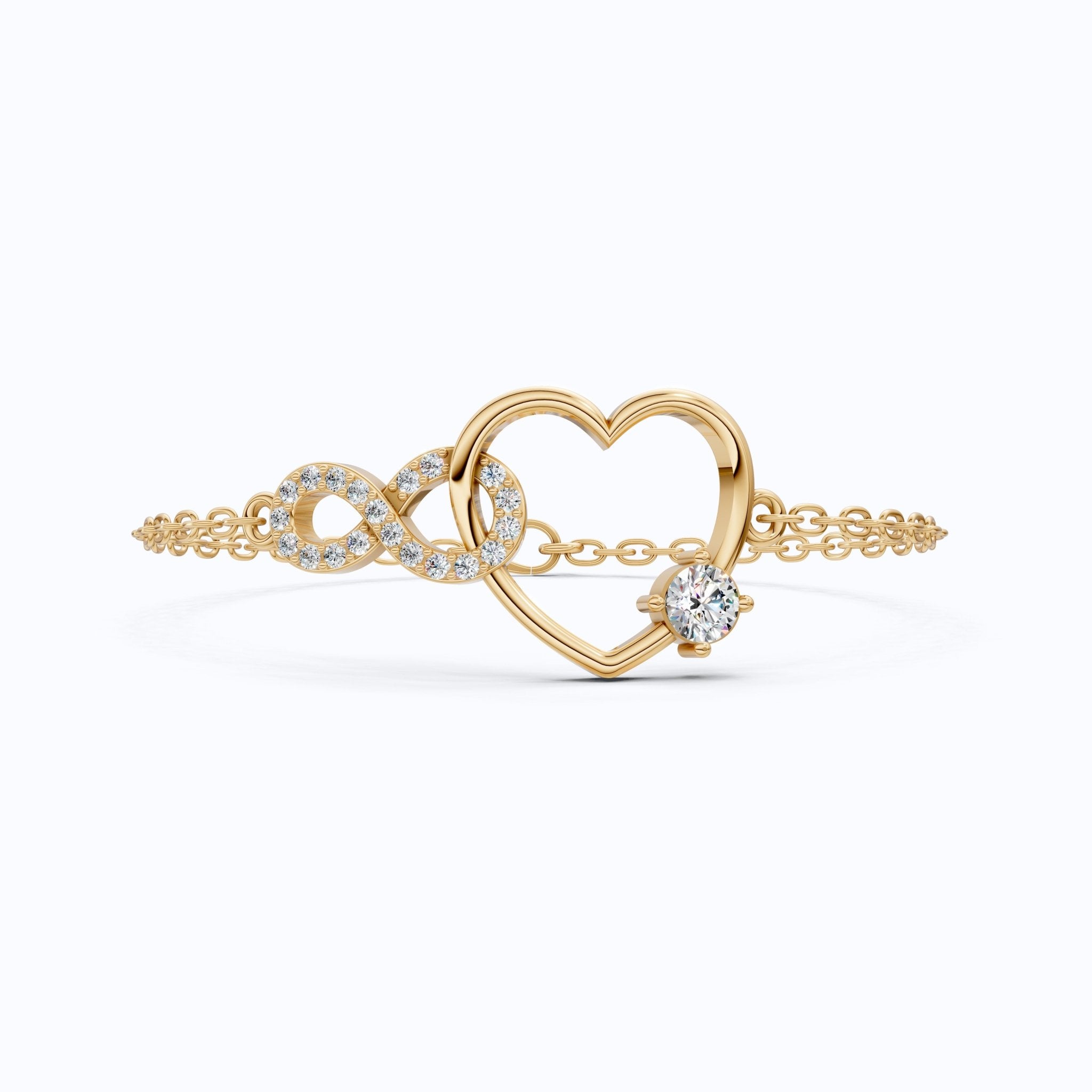 Infinity Heart Open - Heart with Solitaire Accent Chain Bracelet in Lab Grown Diamond – 14K Solid Gold, Wedding Gift for Women, Handmade Jewelry - Shoora Designs