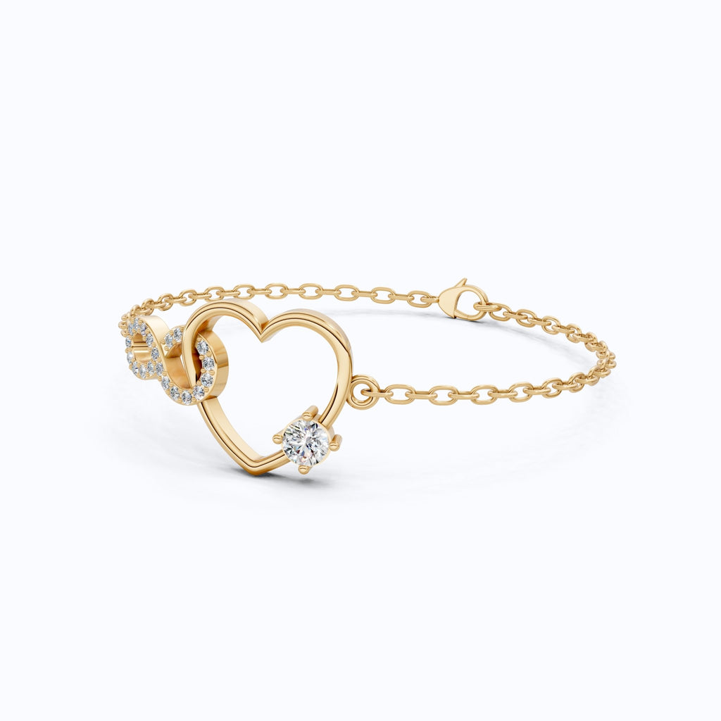 Infinity Heart Open - Heart with Solitaire Accent Chain Bracelet in Lab Grown Diamond – 14K Solid Gold, Wedding Gift for Women, Handmade Jewelry - Shoora Designs