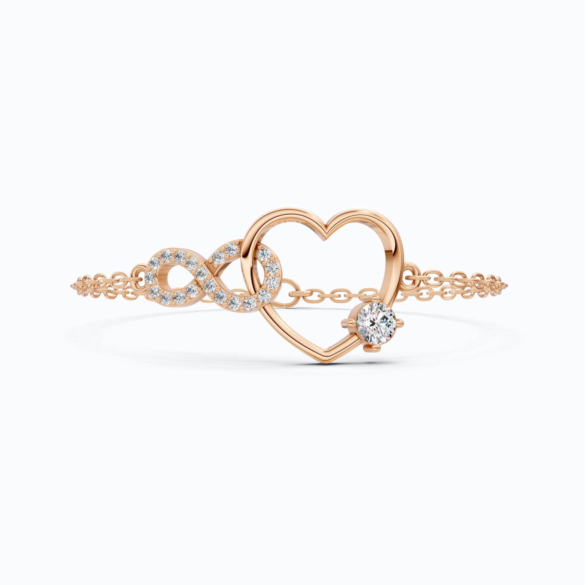 Infinity Heart Open - Heart with Solitaire Accent Chain Bracelet in Lab Grown Diamond – 14K Solid Gold, Wedding Gift for Women, Handmade Jewelry - Shoora Designs