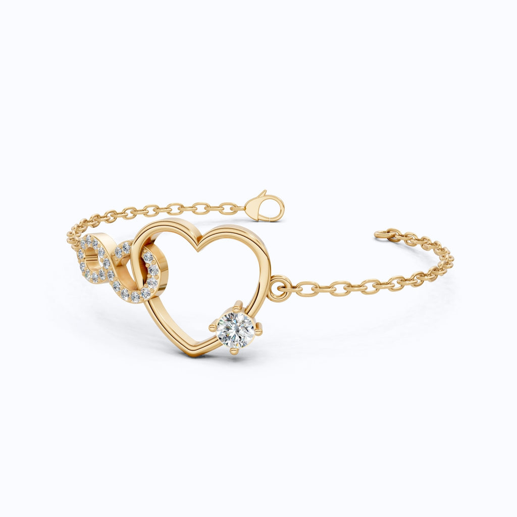 Infinity Heart Open - Heart with Solitaire Accent Chain Bracelet in Lab Grown Diamond – 14K Solid Gold, Wedding Gift for Women, Handmade Jewelry - Shoora Designs