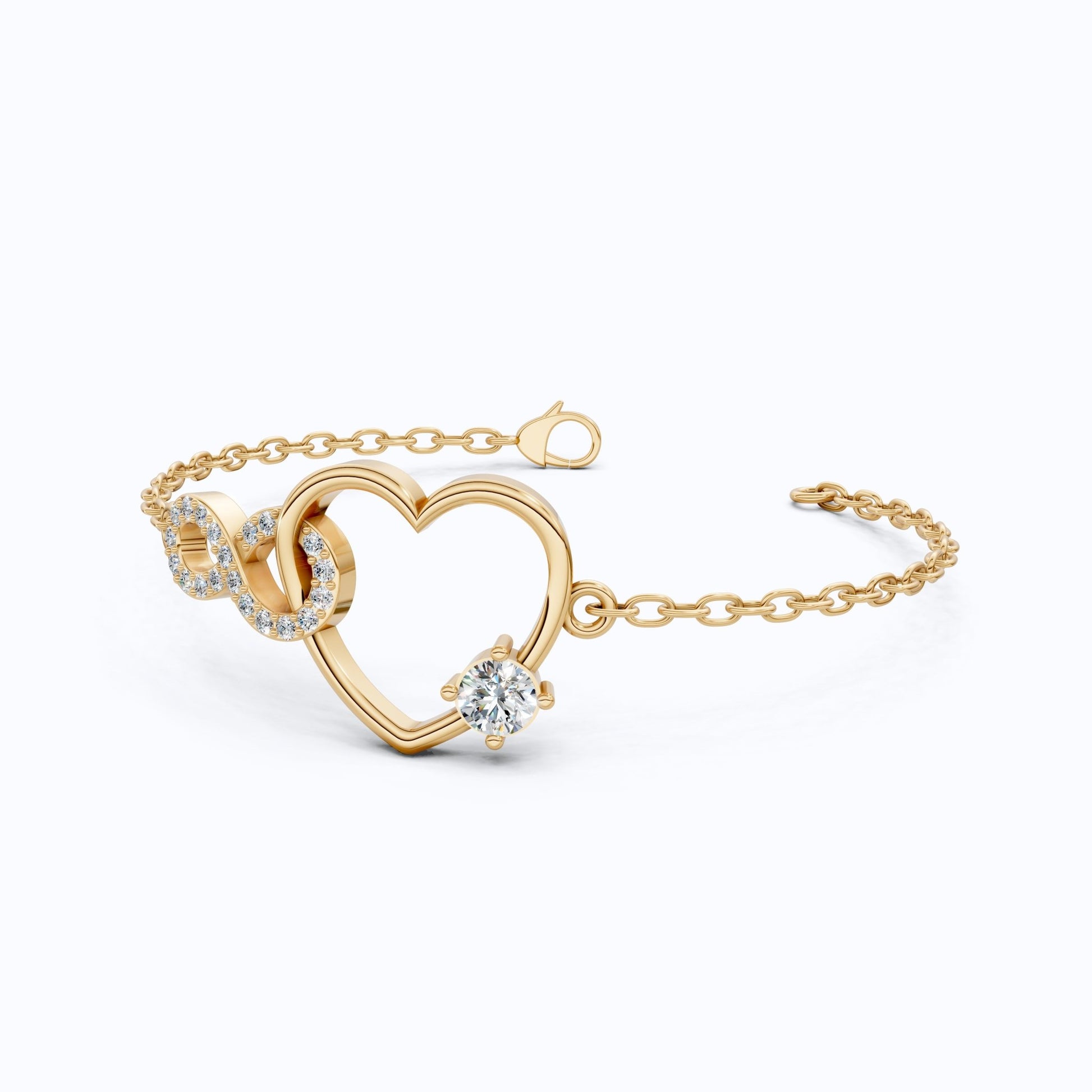 Infinity Heart Open - Heart with Solitaire Accent Chain Bracelet in Lab Grown Diamond – 14K Solid Gold, Wedding Gift for Women, Handmade Jewelry - Shoora Designs