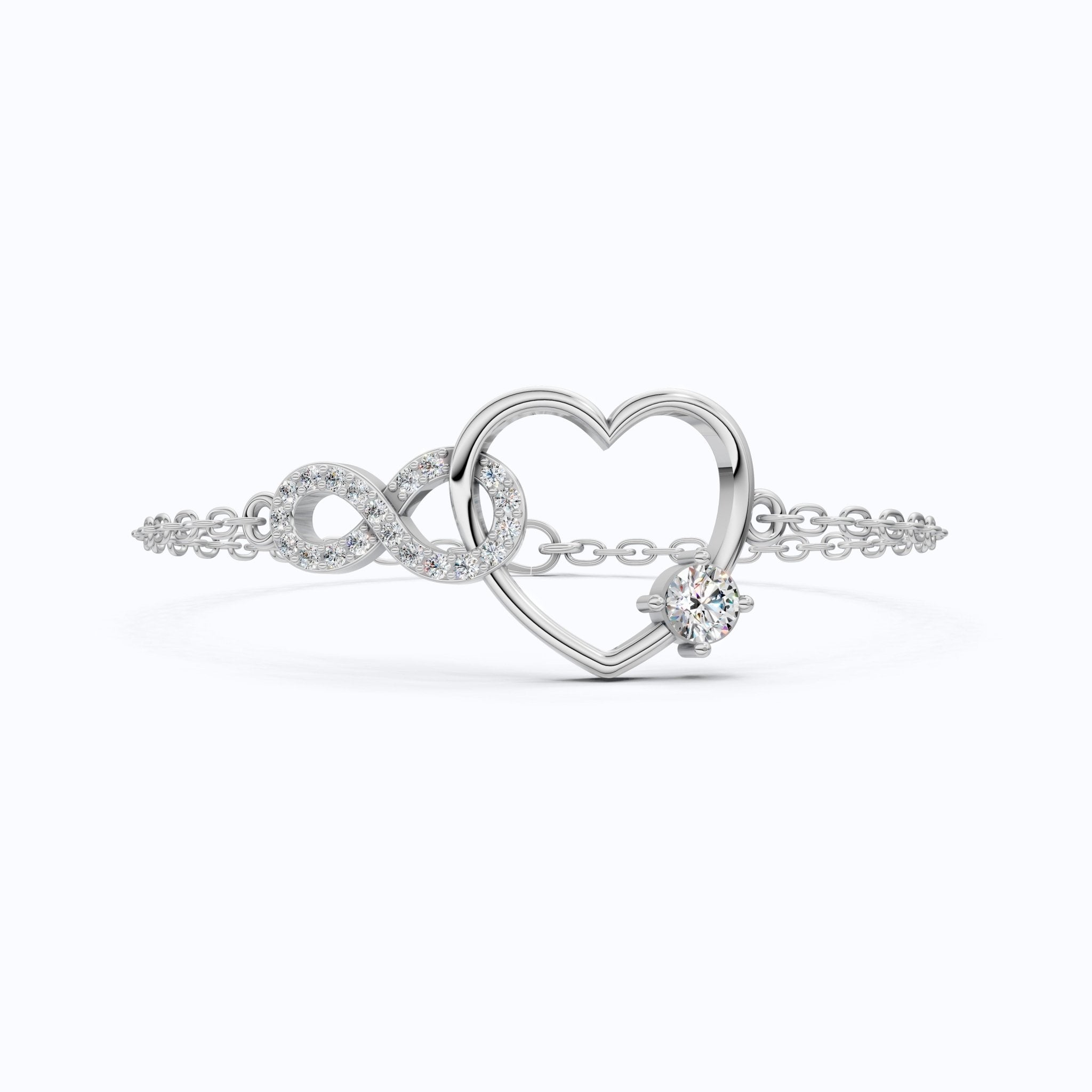Infinity Heart Open - Heart with Solitaire Accent Chain Bracelet in Lab Grown Diamond – 14K Solid Gold, Wedding Gift for Women, Handmade Jewelry - Shoora Designs