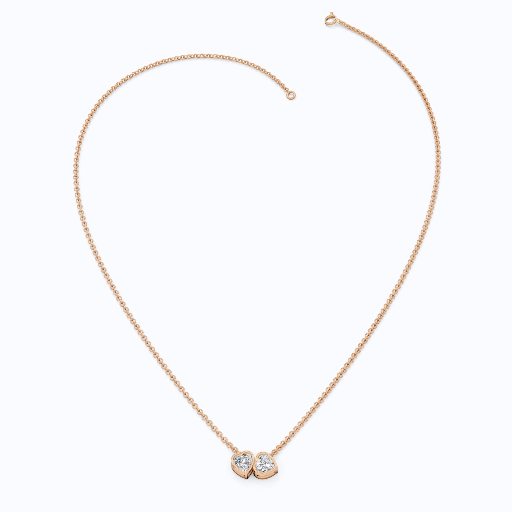 Interlocking Heart Diamond Bezel Two Stone Pendant in Lab Grown Diamond - 14k Solid Gold, 1.00 TCW Heart Cut Lab Created Diamonds, Anniversary Gift For Love - Shoora Designs