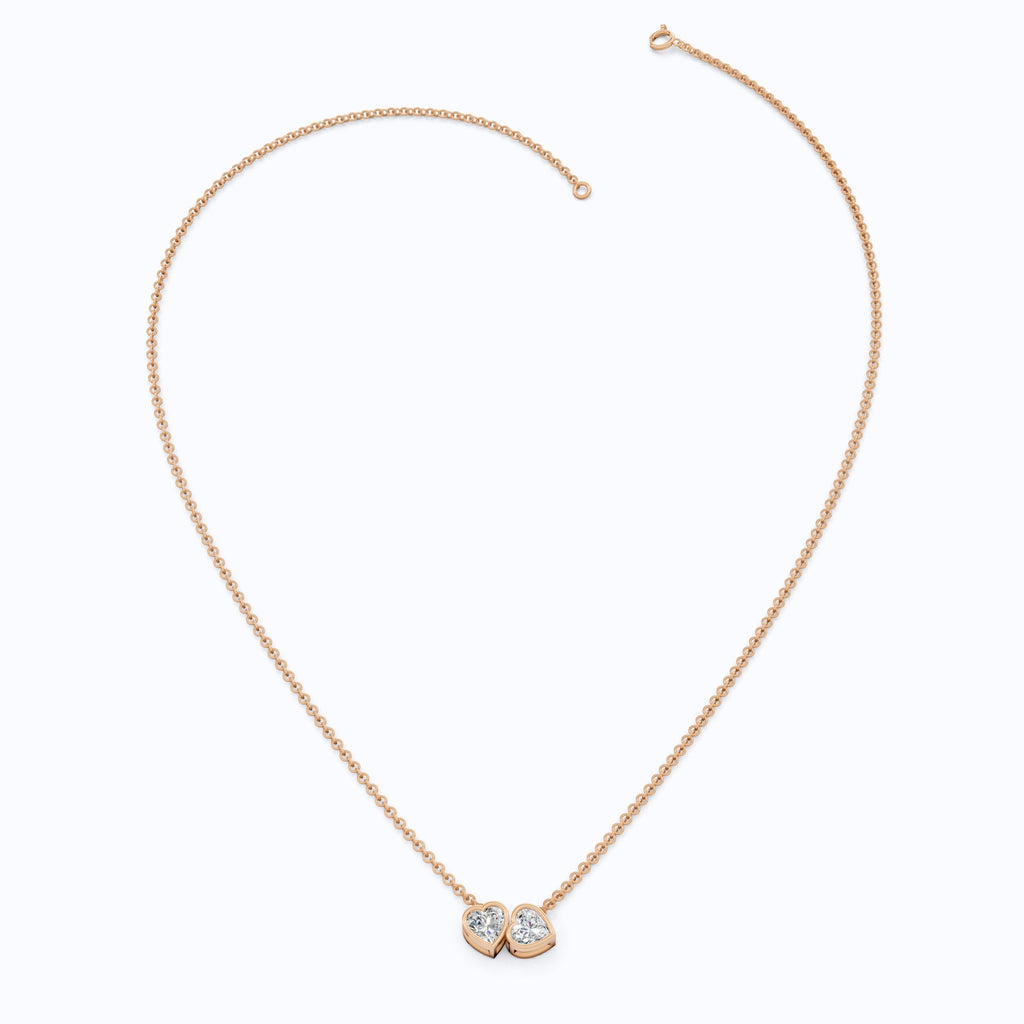 Interlocking Heart Diamond Bezel Two Stone Pendant in Lab Grown Diamond - 14k Solid Gold, 1.00 TCW Heart Cut Lab Created Diamonds, Anniversary Gift For Love - Shoora Designs