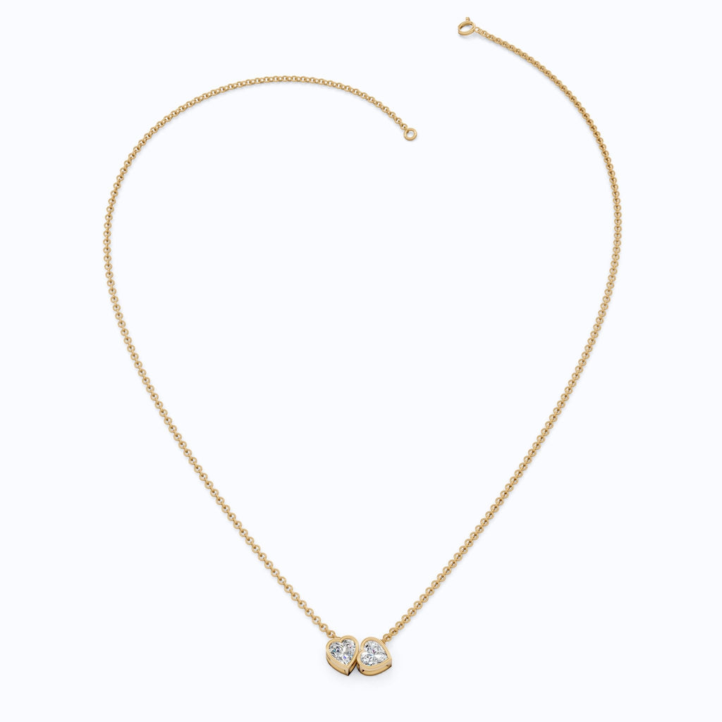 Interlocking Heart Diamond Bezel Two Stone Pendant in Lab Grown Diamond - 14k Solid Gold, 1.00 TCW Heart Cut Lab Created Diamonds, Anniversary Gift For Love - Shoora Designs